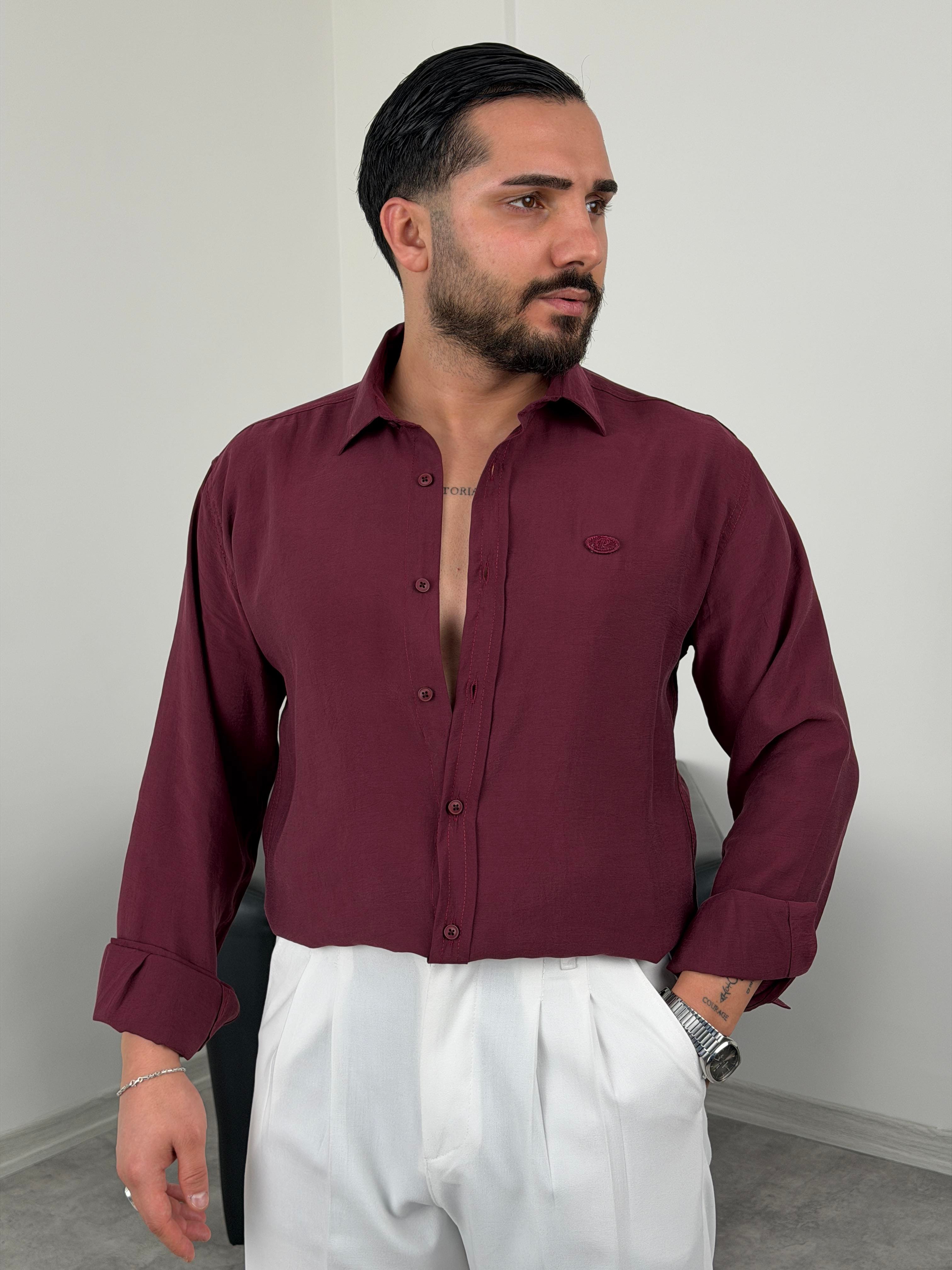 PREMİUM  P NAKIŞ MODAL KUMAŞ  UZUNKOL GÖMLEK MÜRDÜM