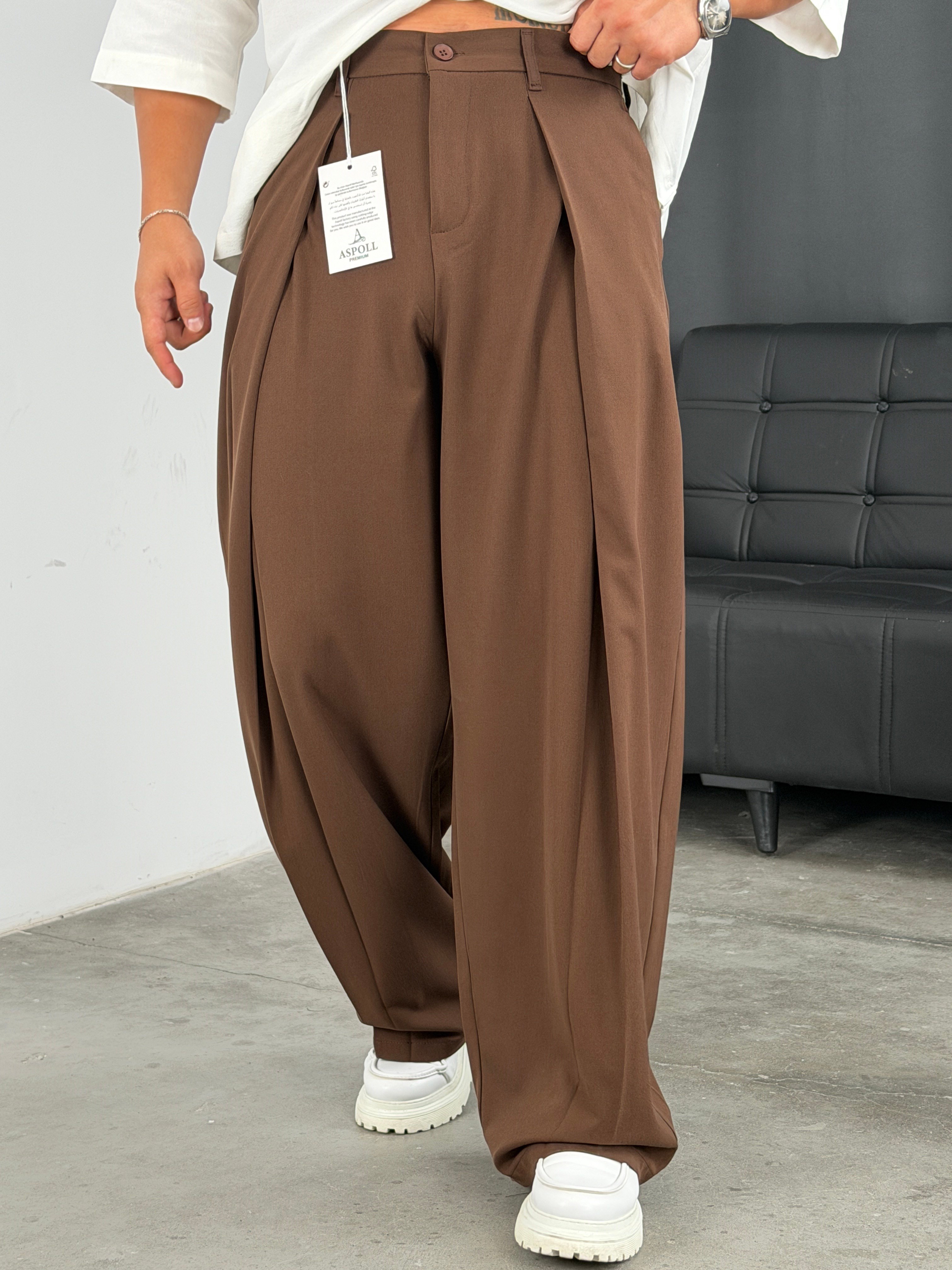 Samuray Model Gabardin Süper Baggy Pantolon Acı Kahve