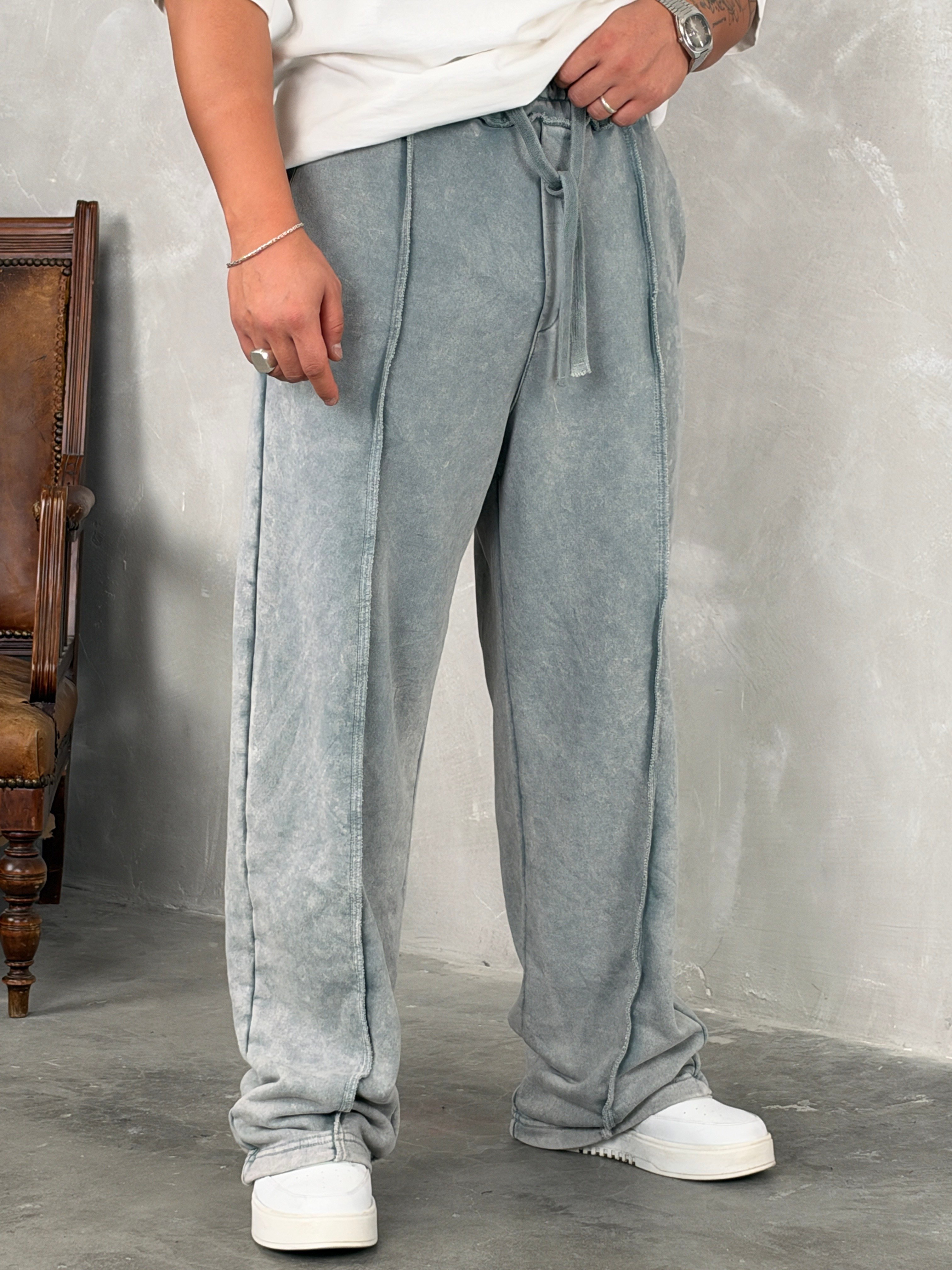 Ters Dikiş Detaylı Süper Baggy Eşofman Gri