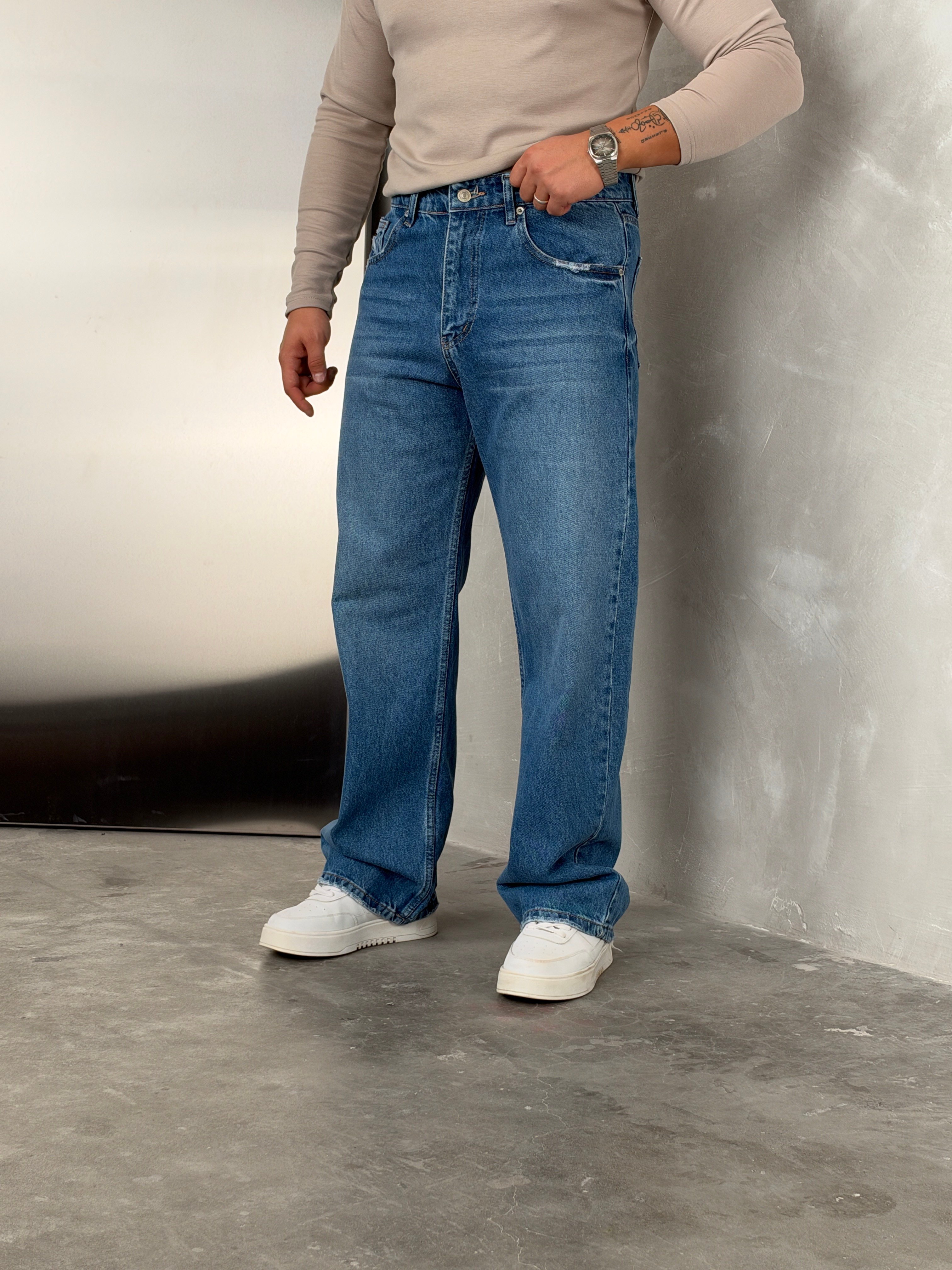 W11 Süper Baggy Kot Pantolon Açık Mavi