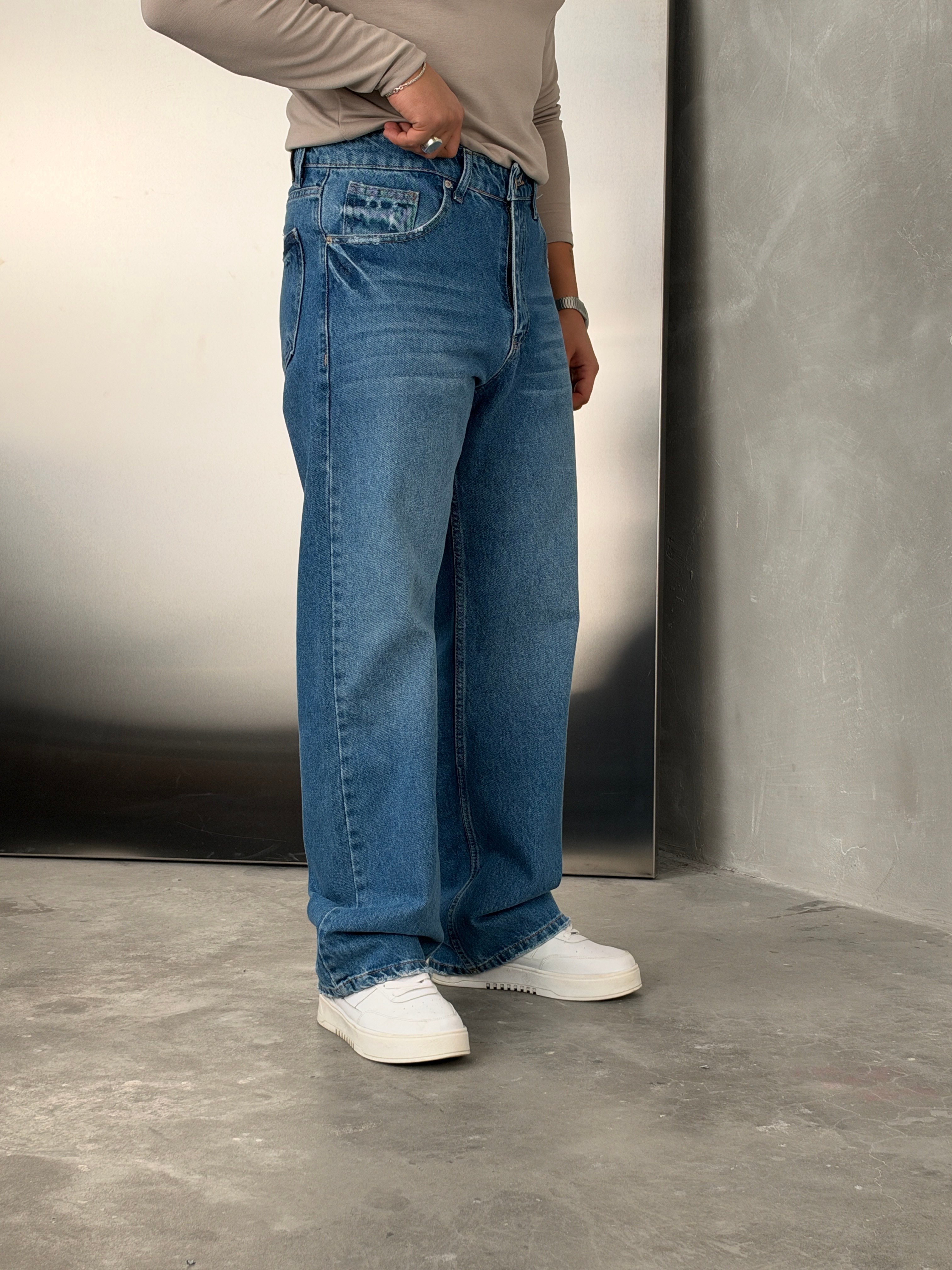 W11 Süper Baggy Kot Pantolon Açık Mavi