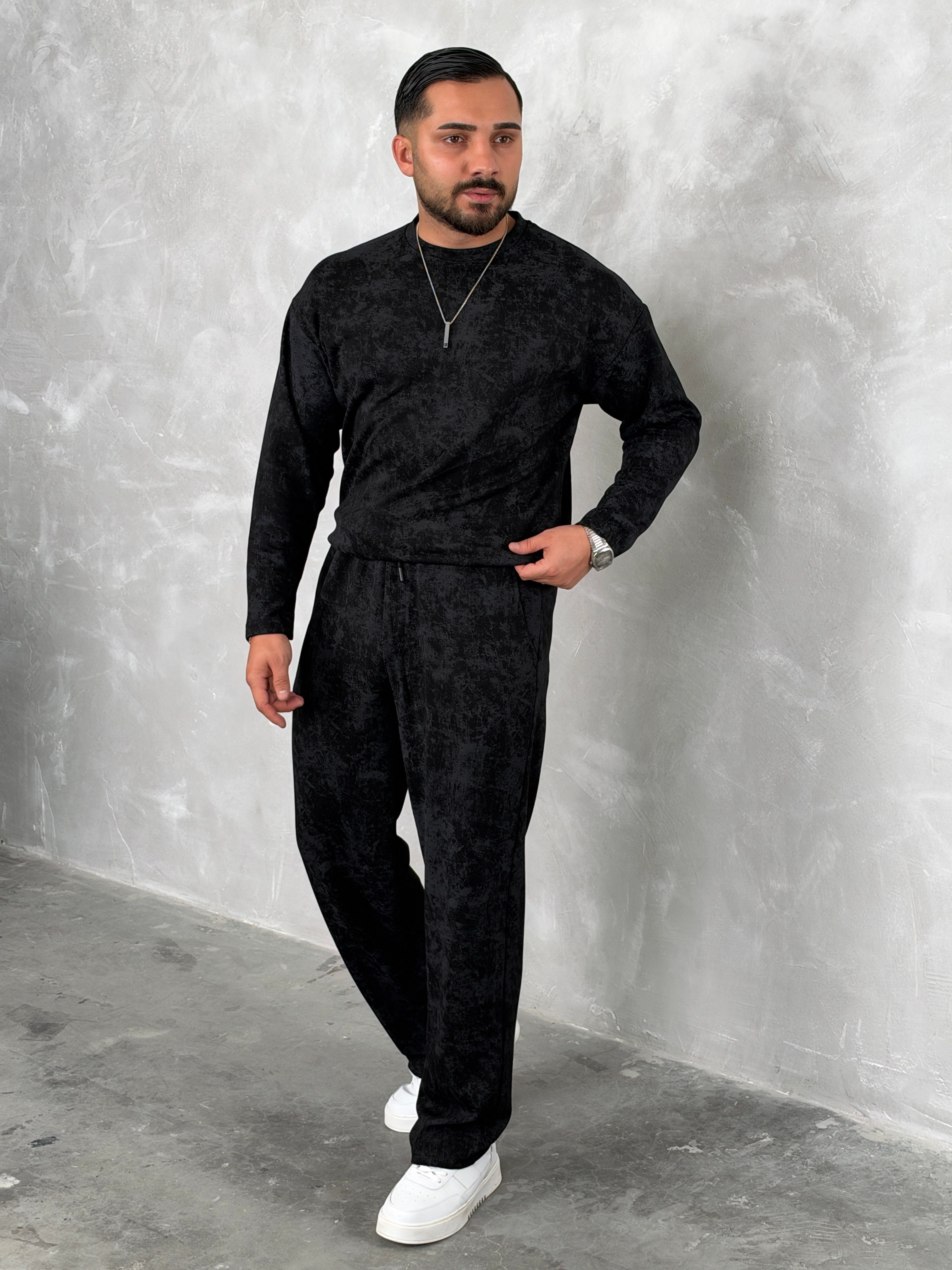 Yıkamalı Yüksek Kalite Oversize Takım Siyah