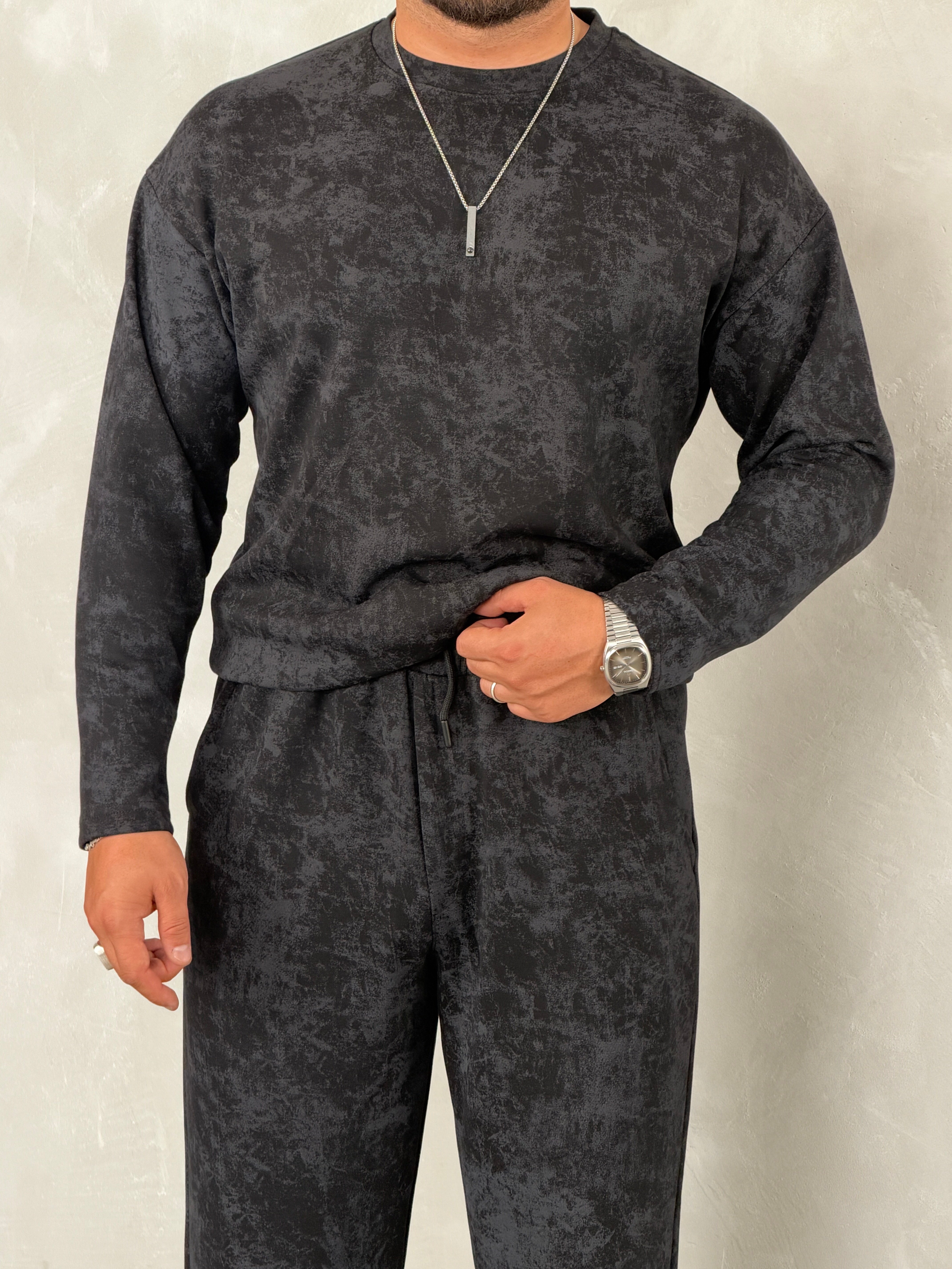 Yıkamalı Yüksek Kalite Oversize Takım Siyah