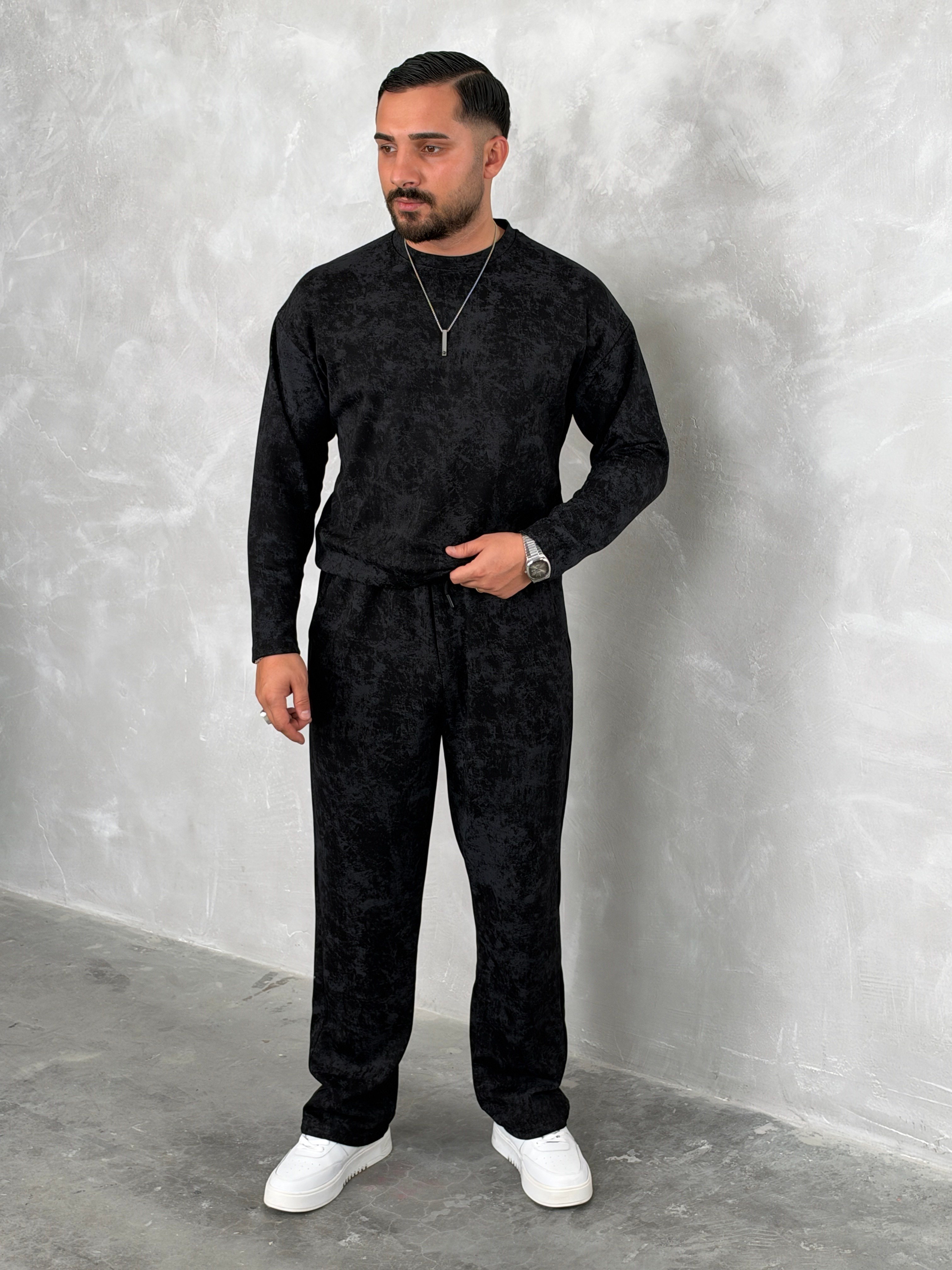 Yıkamalı Yüksek Kalite Oversize Takım Siyah
