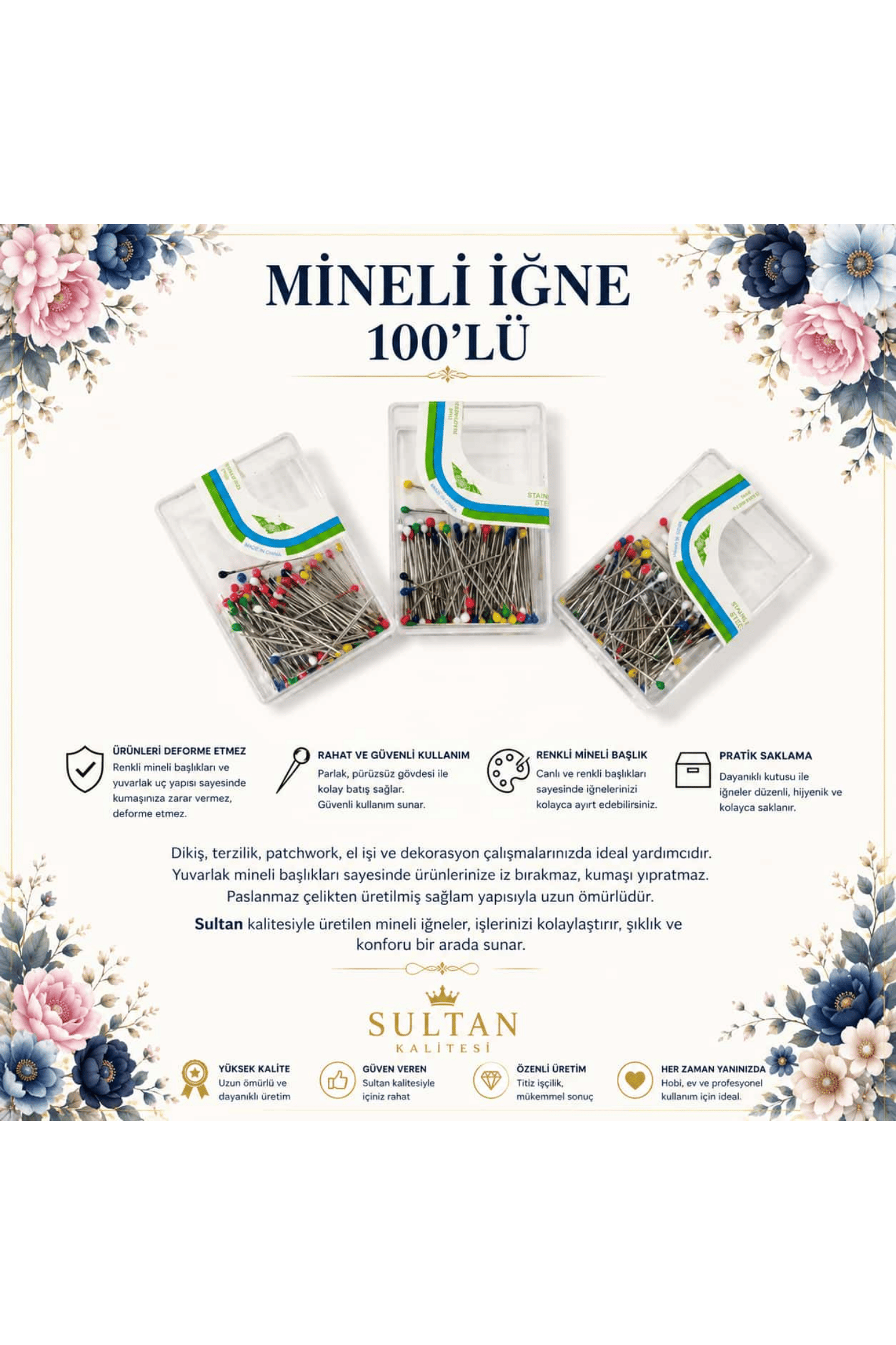 SULTAN MİNELİ İĞNE 100 ADET (BÜYÜK 20 KUTU)