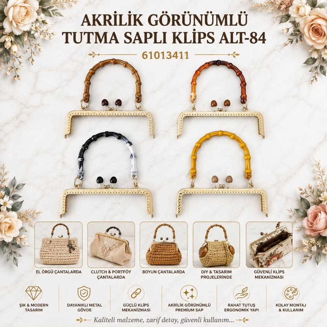 AKRİLİK GÖRÜNÜMLÜ TUTMA SAPLI KLİPS ALT-84