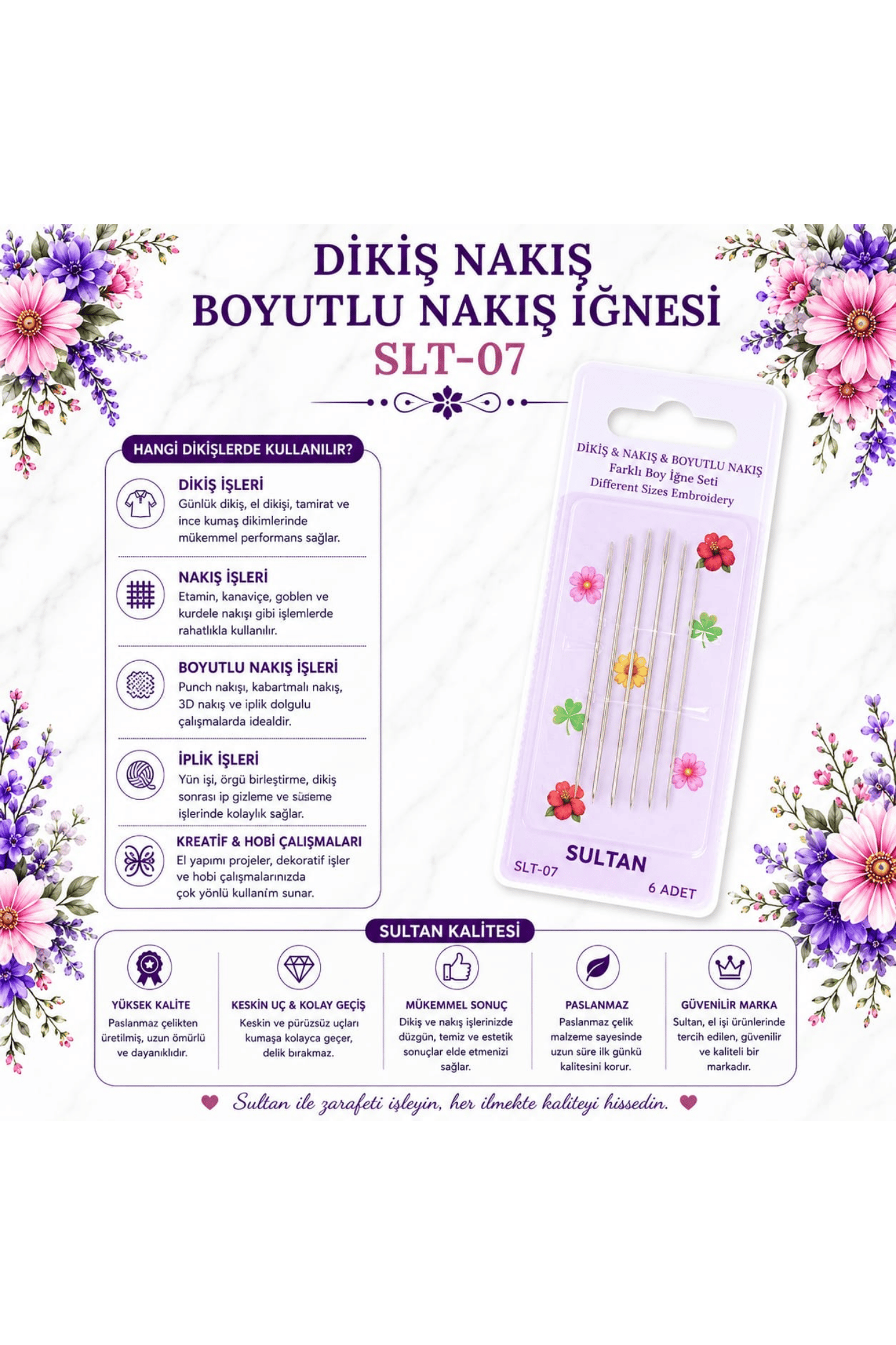 SULTAN DİKİŞ NAKIŞ BOYUTLU NAKIŞ İĞNESİ SLT-07