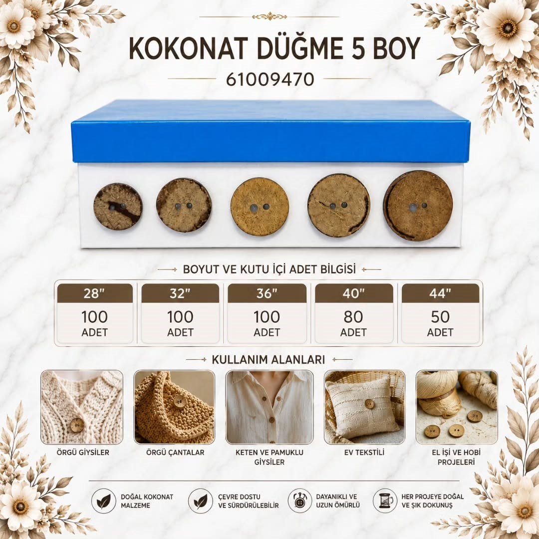 KOKONAT DÜĞME 5 BOY 430 ADET