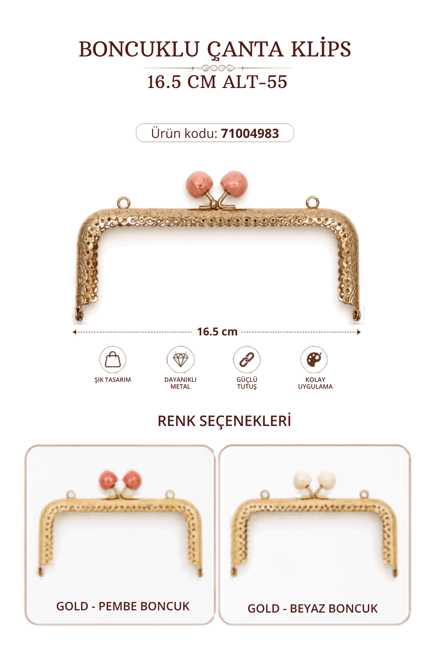 BONCUKLU ÇANTA KLİPS 16.5 CM ALT-55