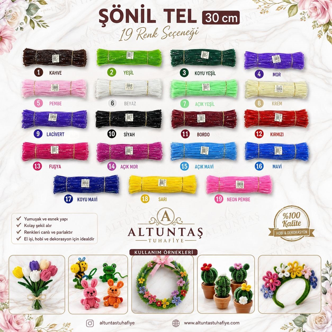 ŞÖNİL TEL (100 ADET 30 CM)
