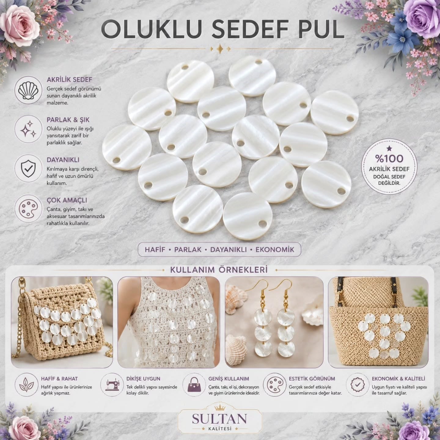 OLUKLU AKRİLİK SEDEFLİ PUL 500 GR