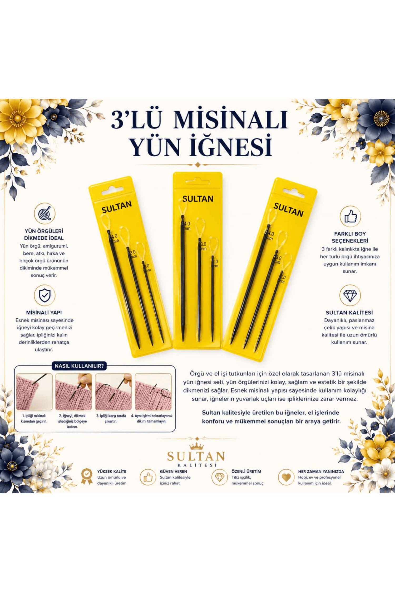 SULTAN MİSİNALI YÜN İĞNESİ 3LÜ