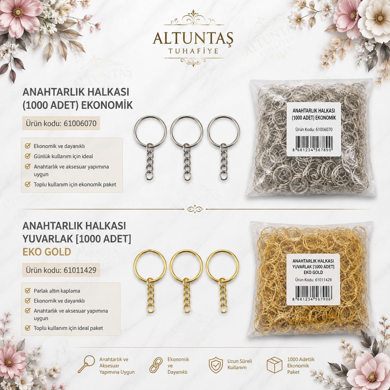 ANAHTARLIK HALKASI YUVARLAK [1000 ADET] EKO GOLD