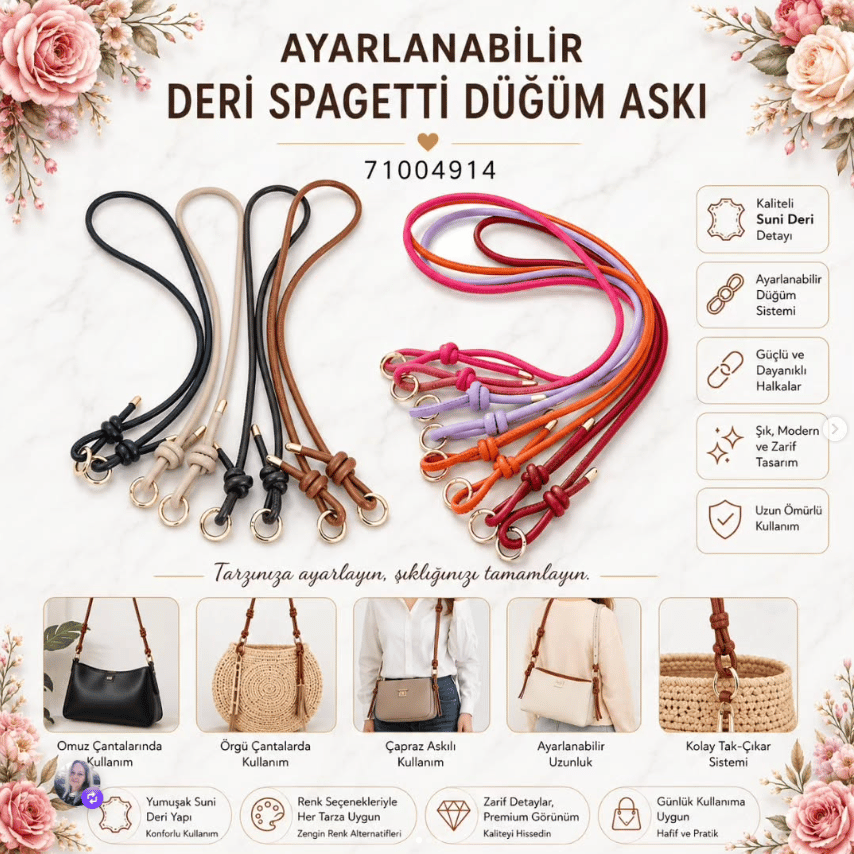 AYARLANABİLİR DERİ SPAGETTİ DÜĞÜM ASKI