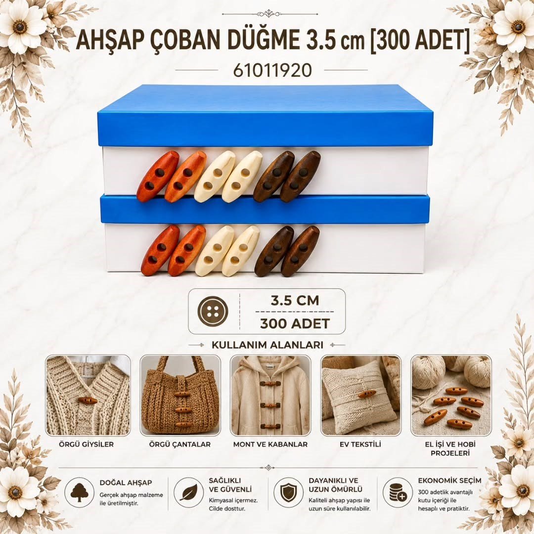 AHŞAP ÇOBAN DÜĞME 3.5 CM [300 AD]