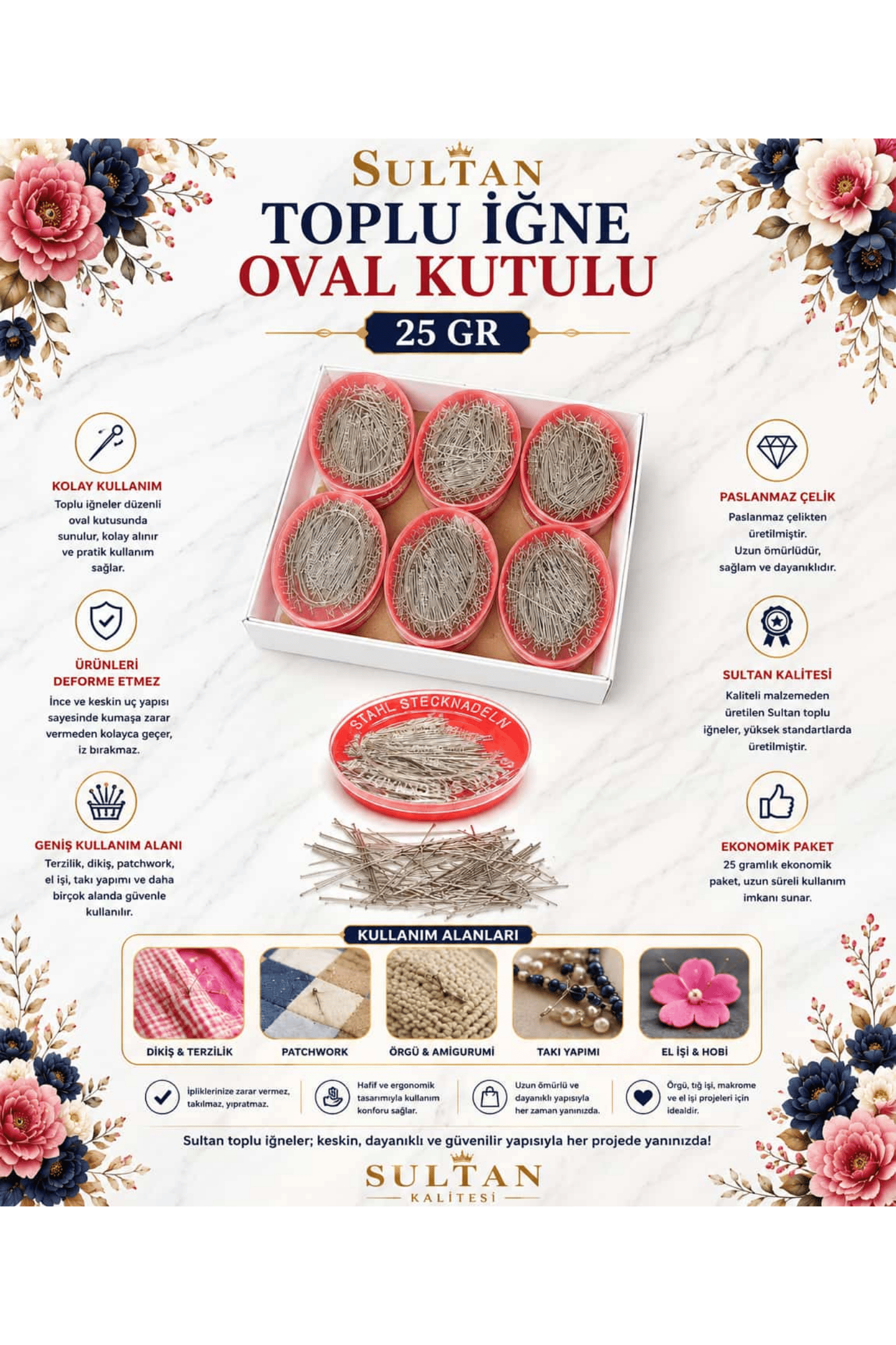 SULTAN ORJİNAL ÇELİK TOPLU İĞNE OVAL KIRMIZI 25GR