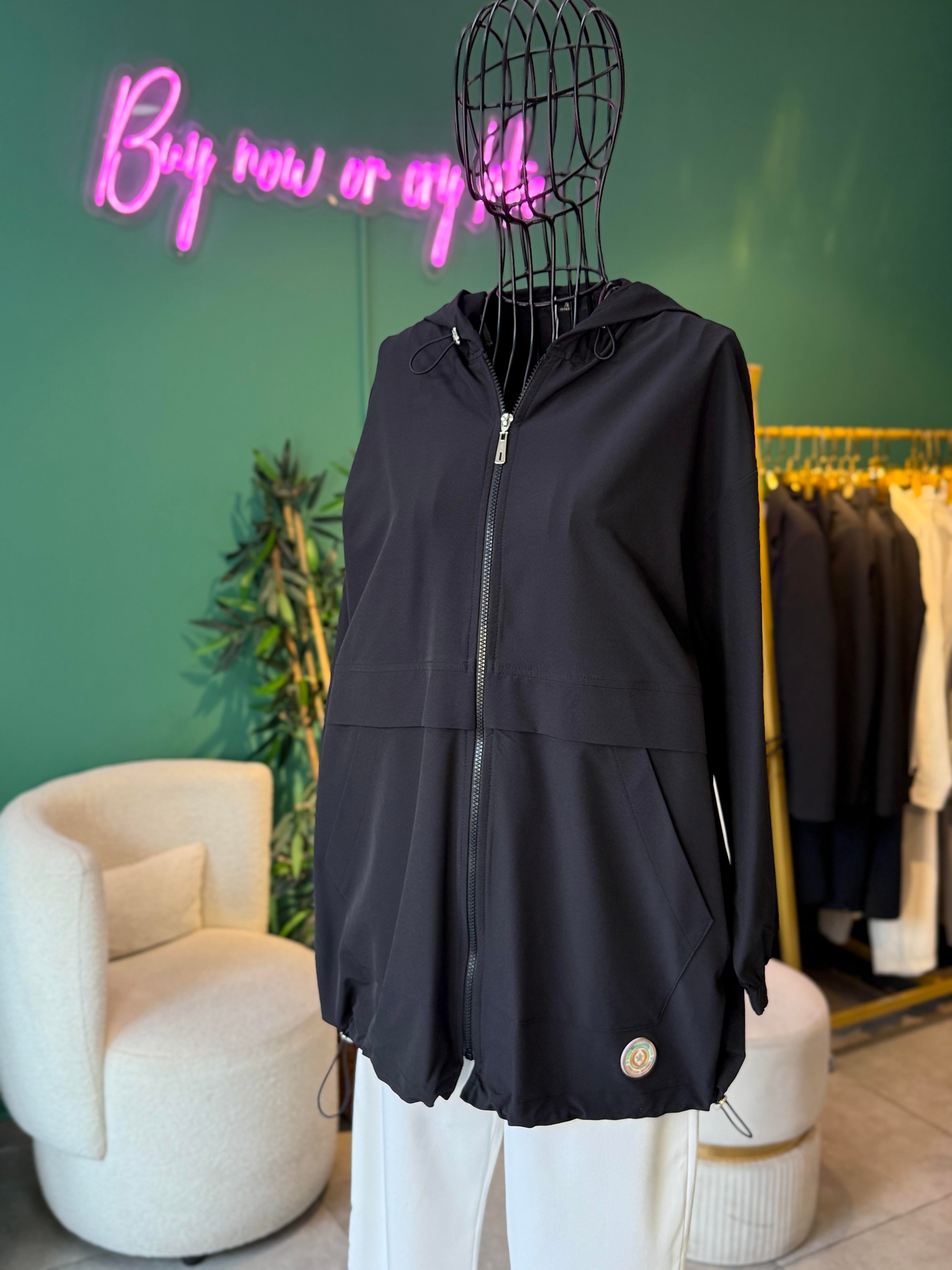 Aller Detaylı Oversize Siyah Bomber Ceket
