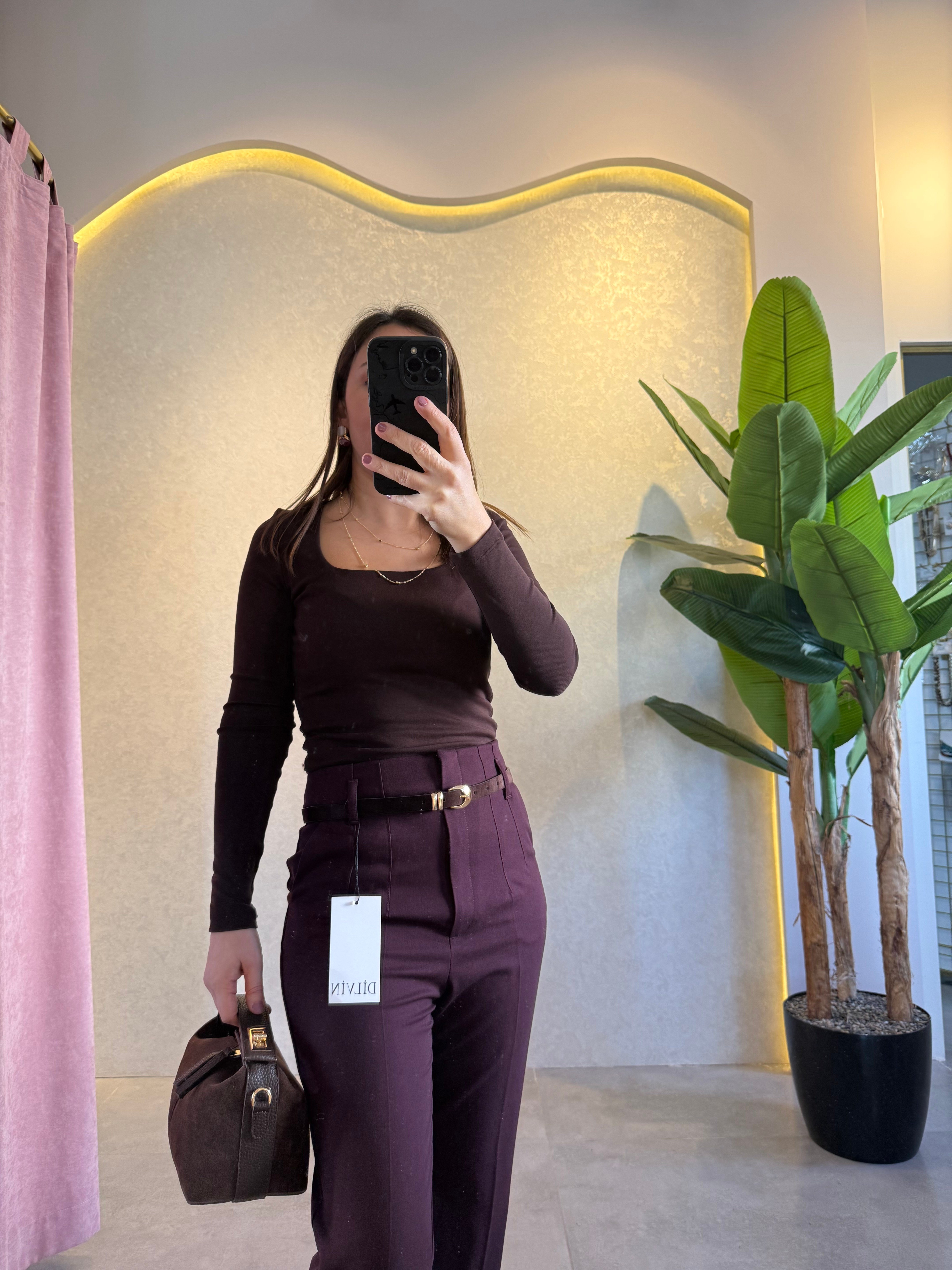 Bordo Kemerli Havuç Pantolon