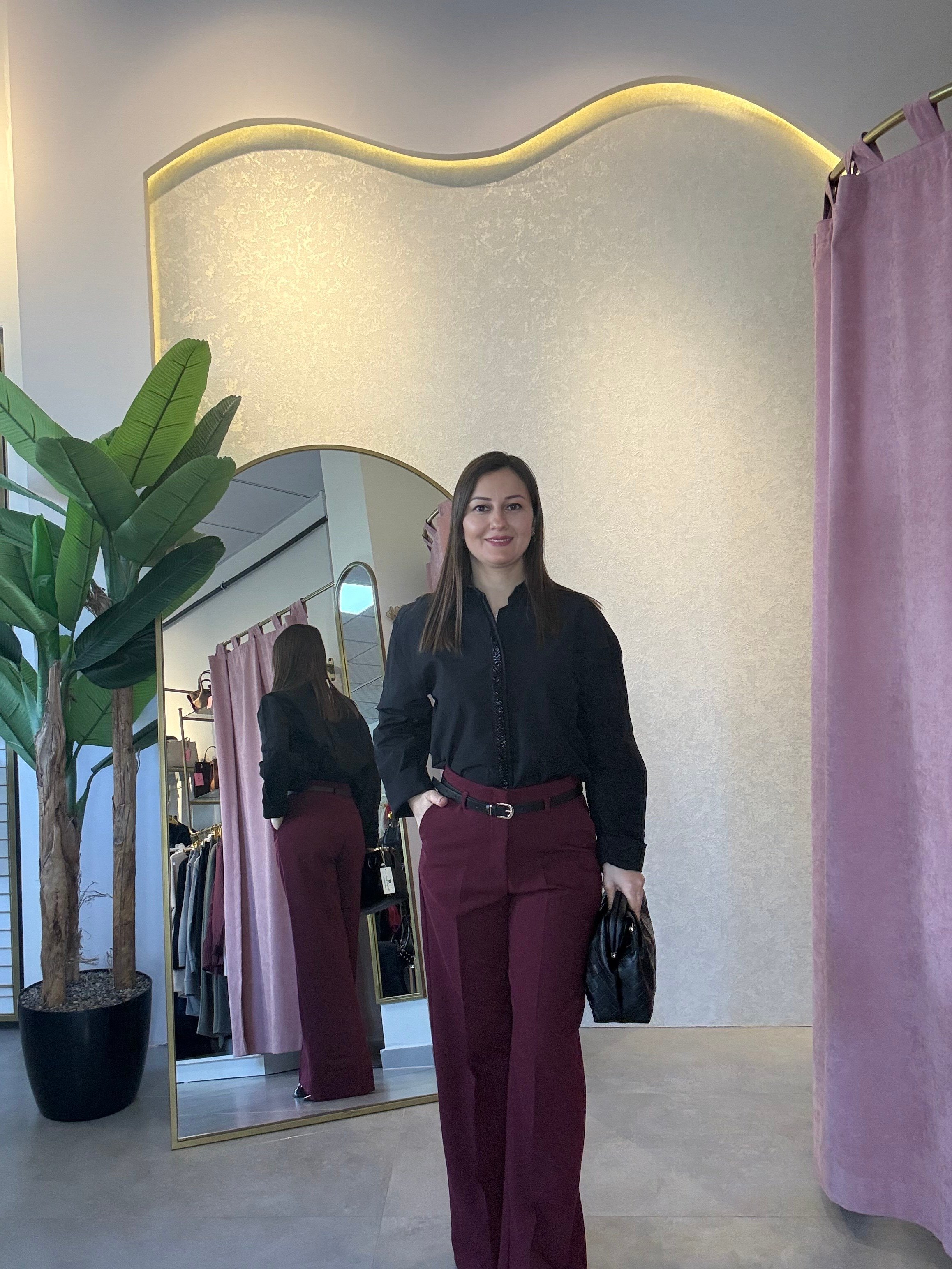 Bordo Kemerli Palazzo Pantolon