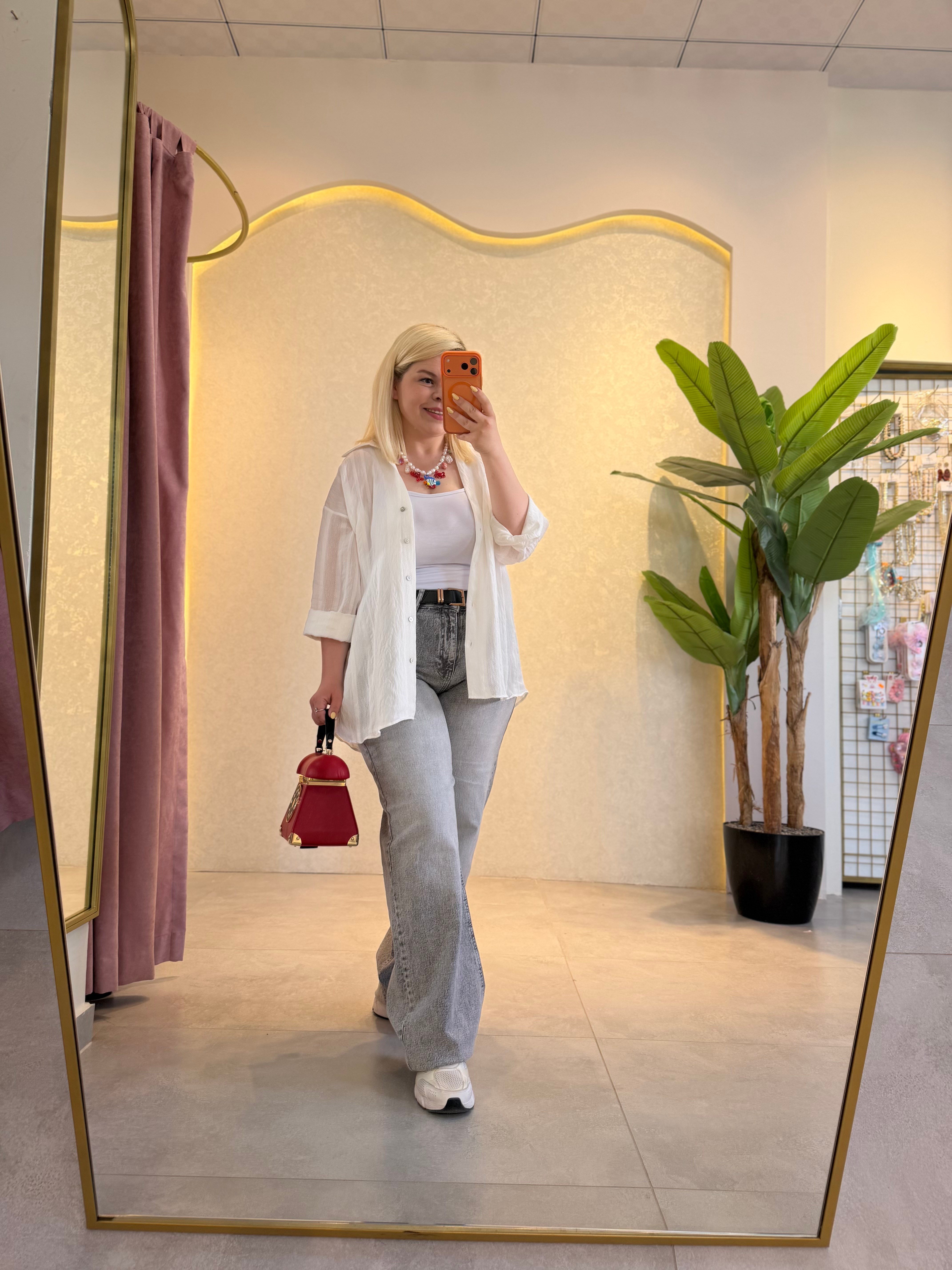 Füme Kemerli Wide Leg Jean Pantolon 