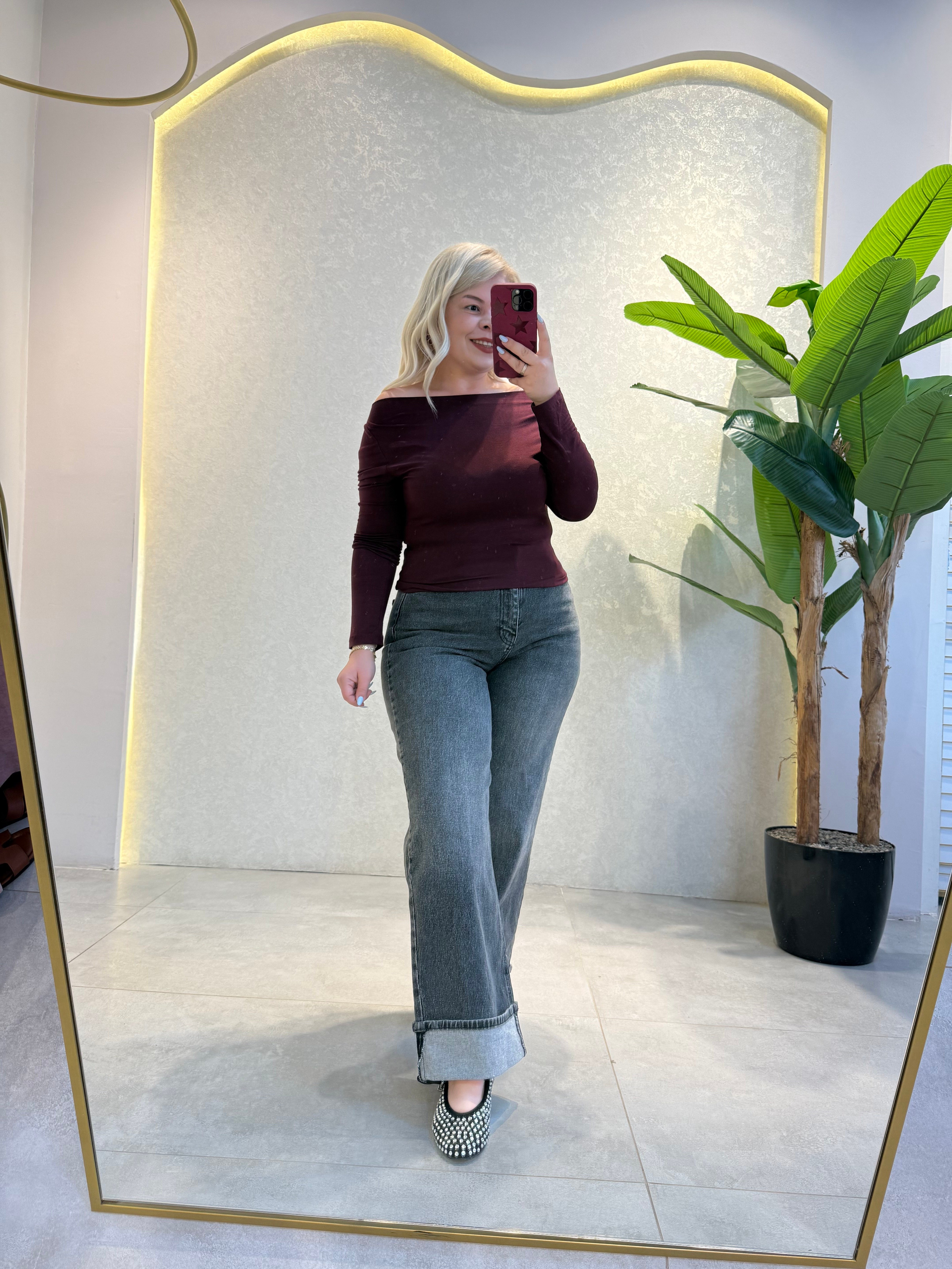 Füme Paça Katlamalı Jean Pantolon