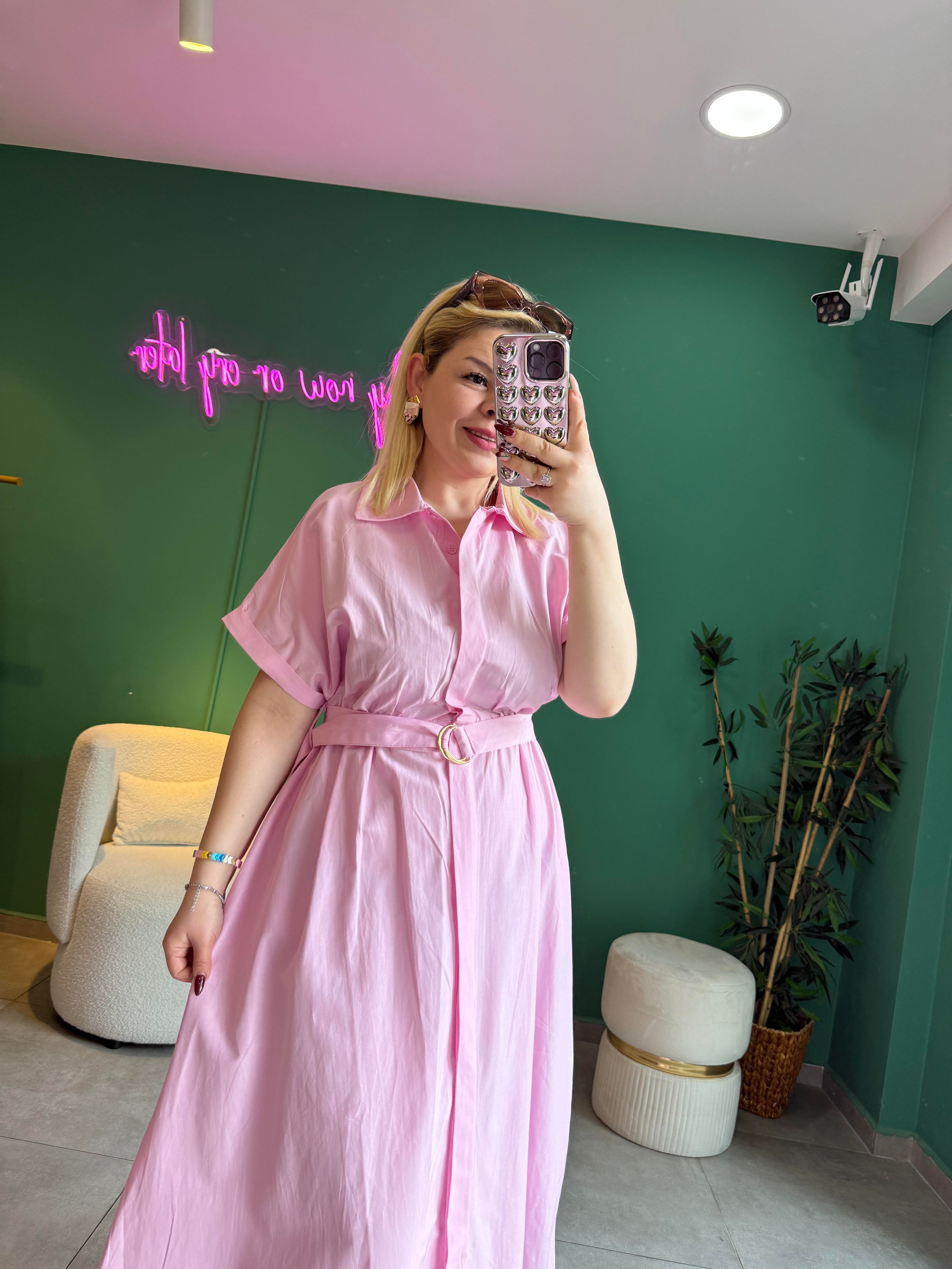 Pembe Gömlek Elbise