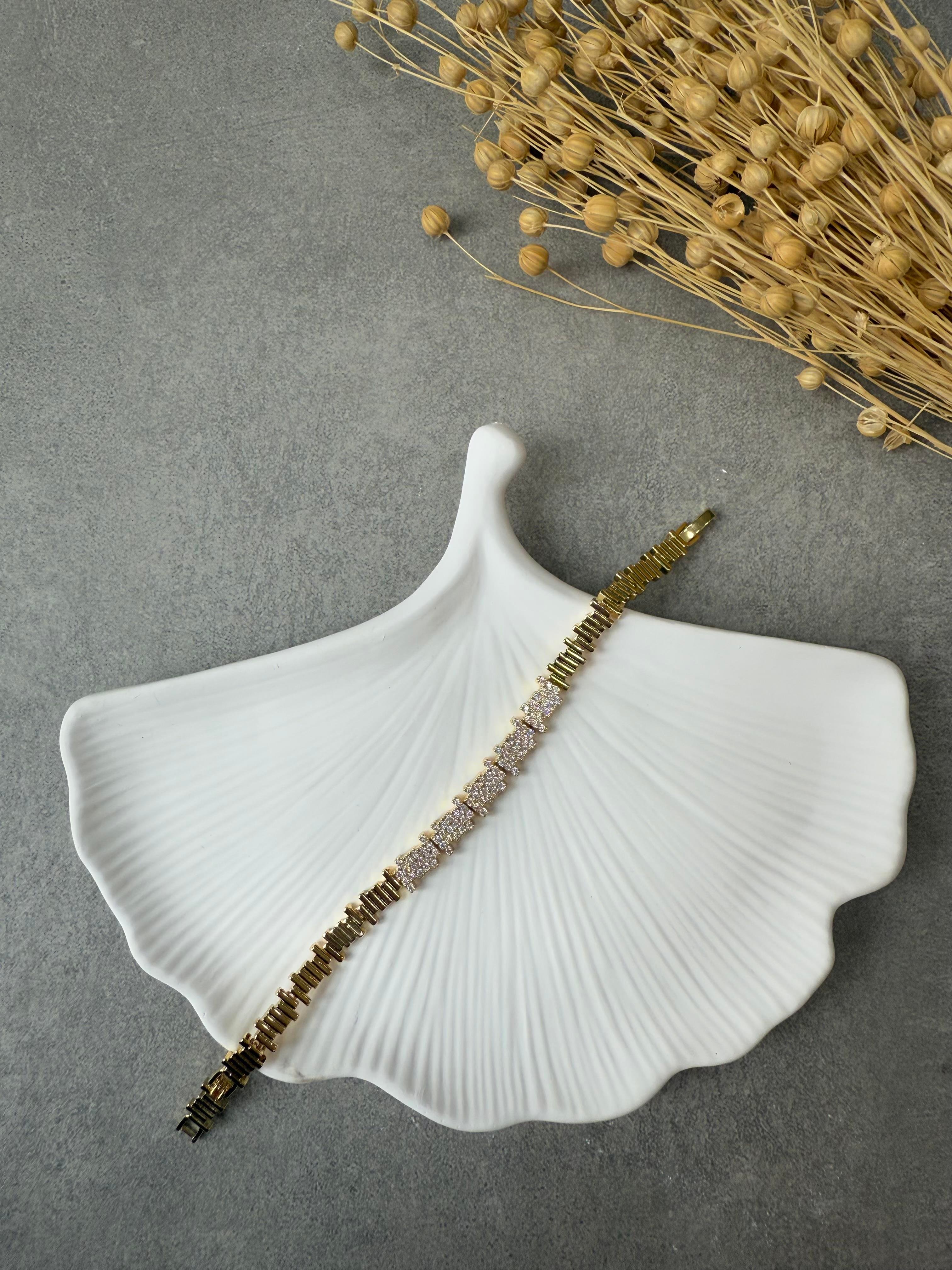 Zirkon Taşlı Gold Baget Bileklik