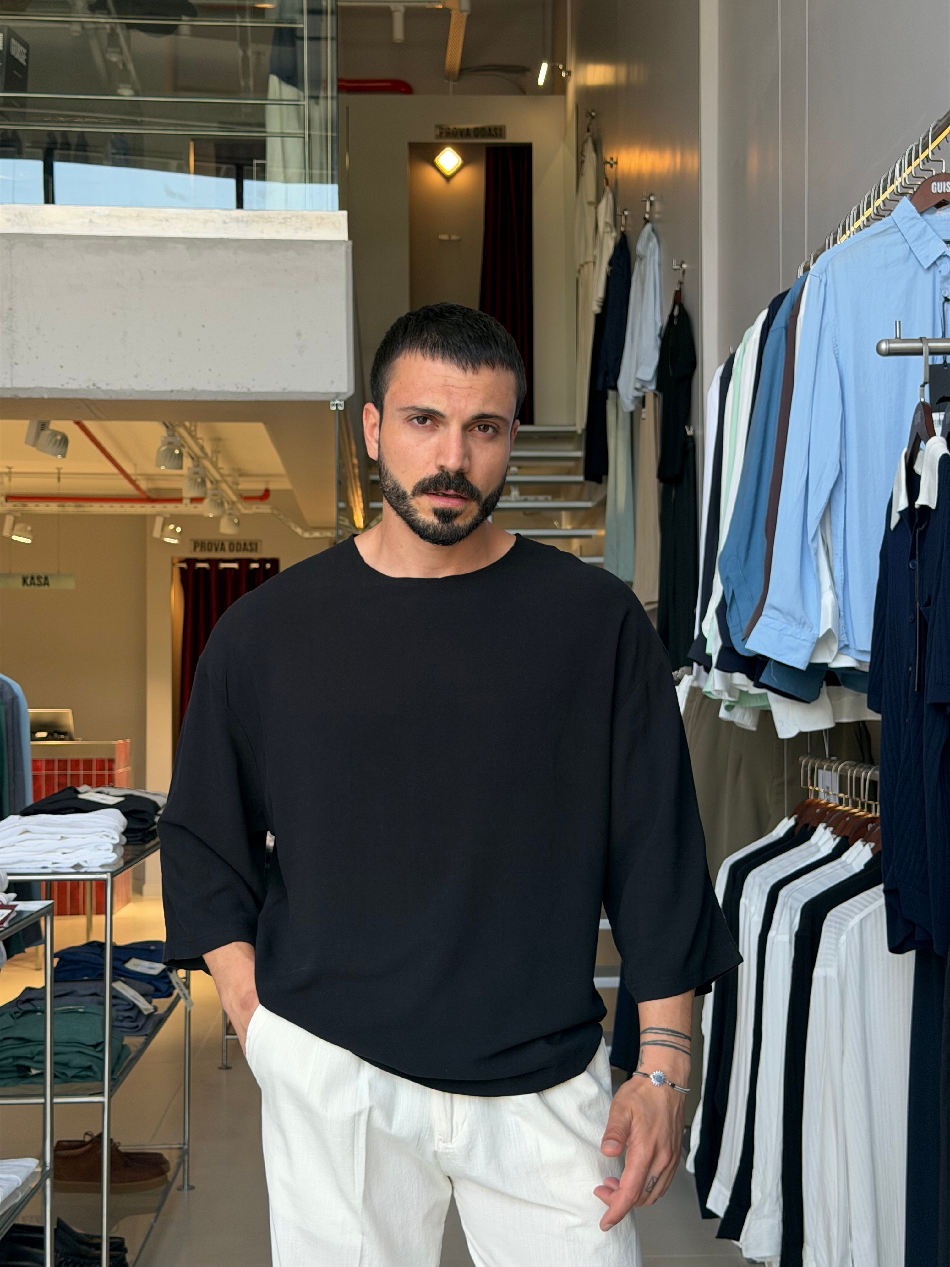Alfa Fakirkol Siyah Viscon Keten Tişört