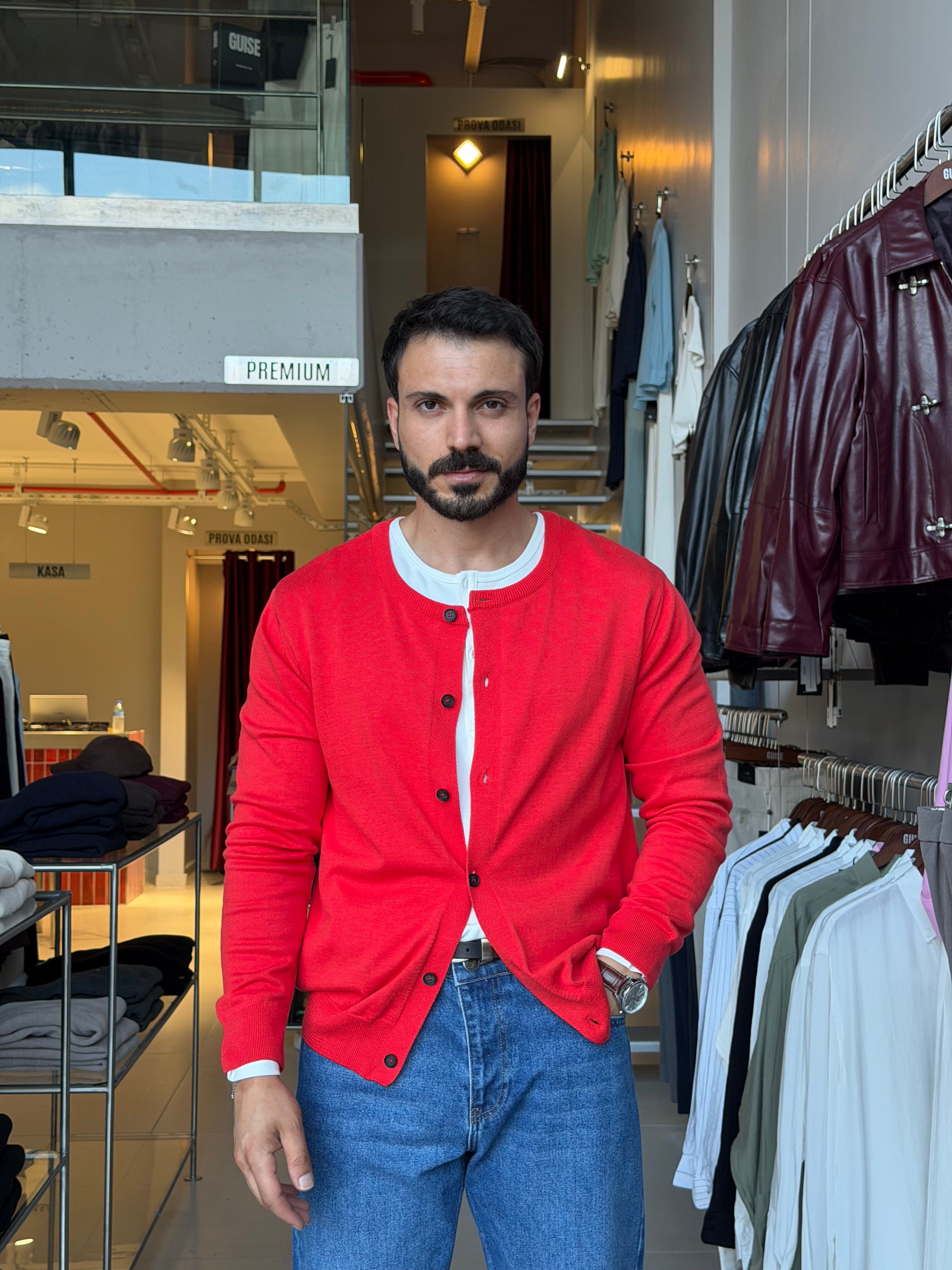 Alois Kırmızı Triko Hırka