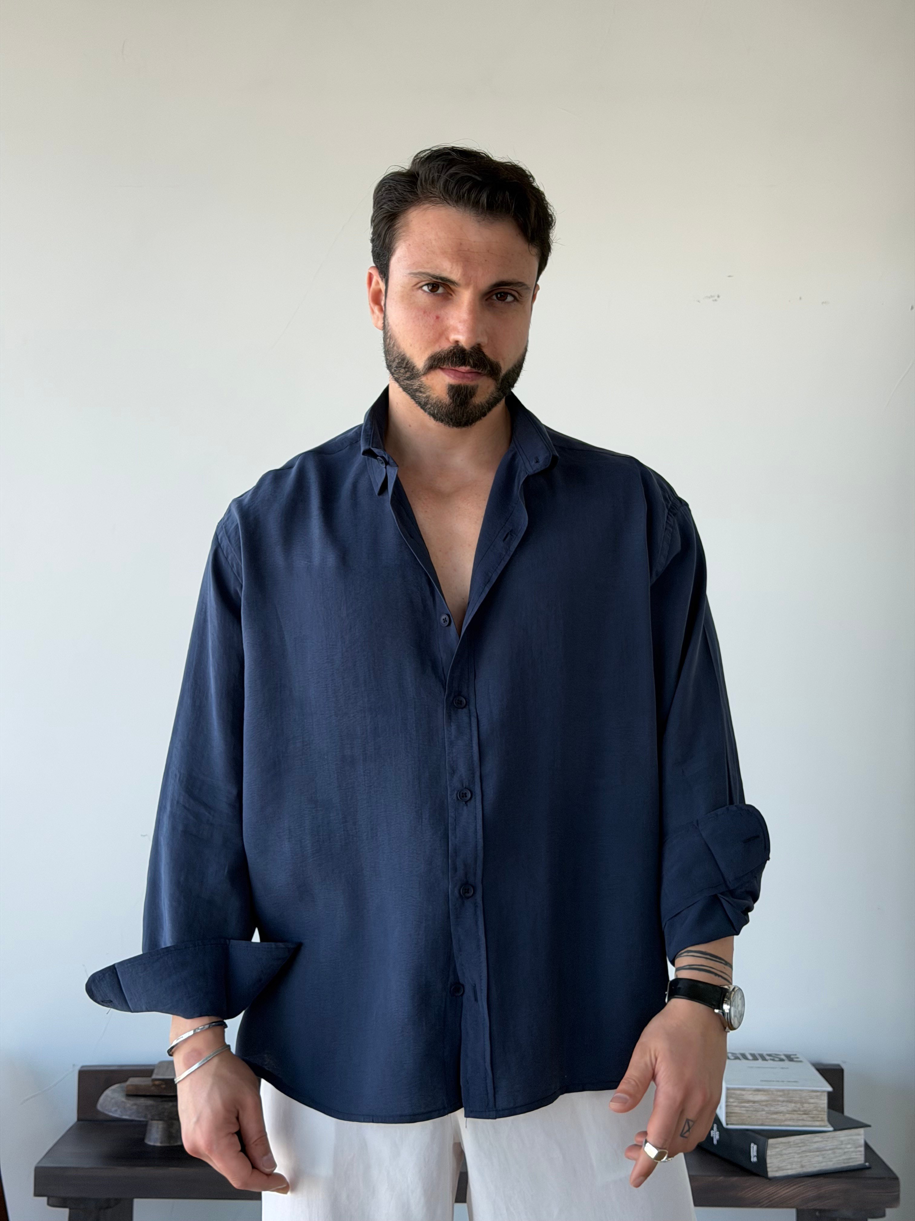 Arven Oversize Lacivert Modal Gömlek