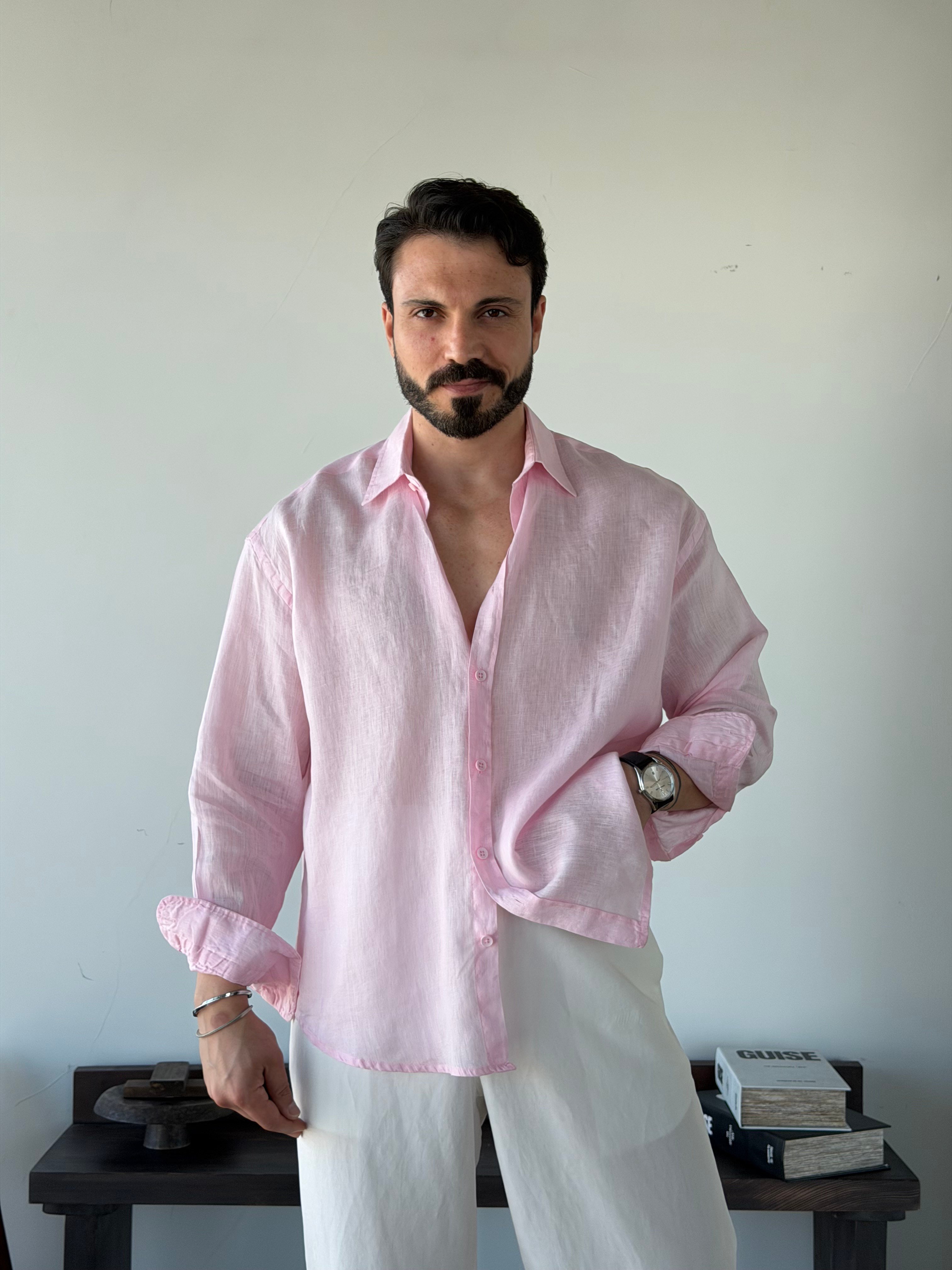 Berlinen Oversize Pudra/Rose Gömlek
