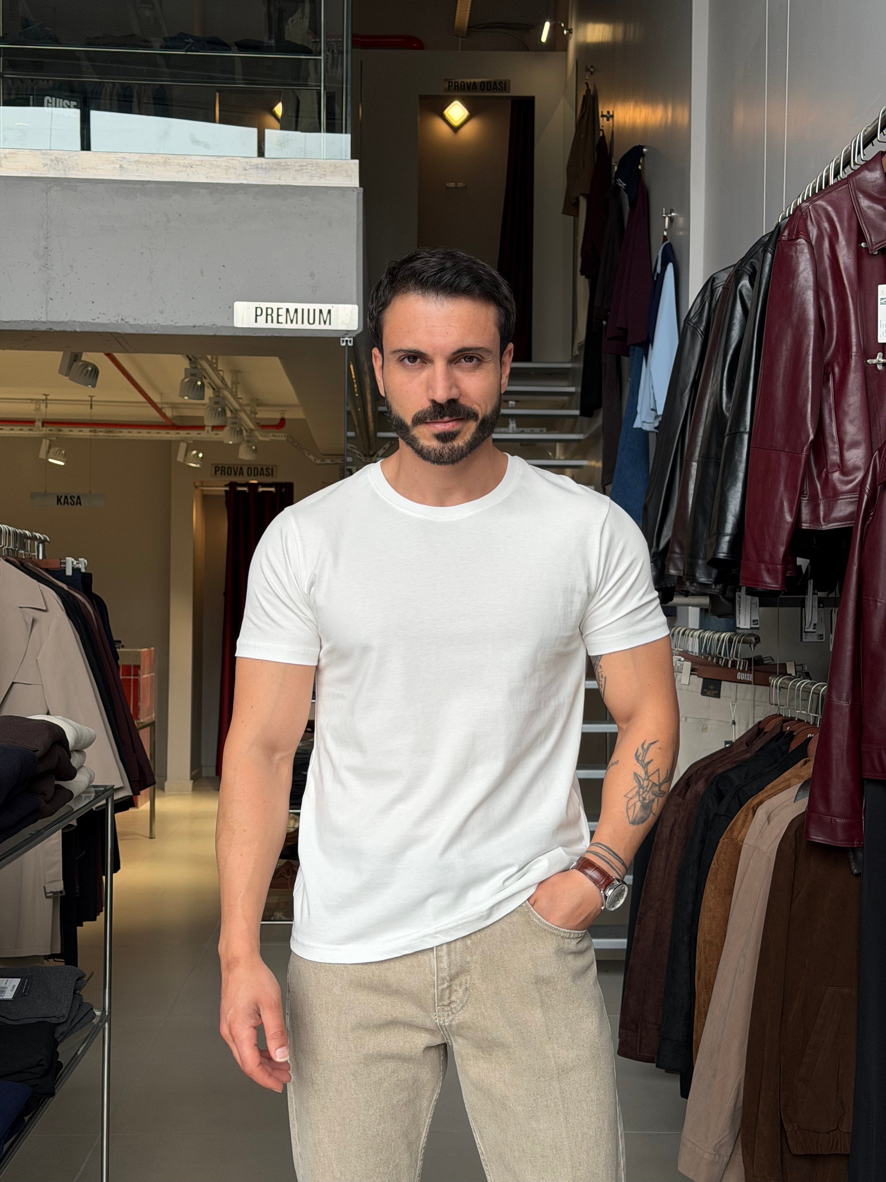 Bob Beyaz Basic Muscle Fit Tişört