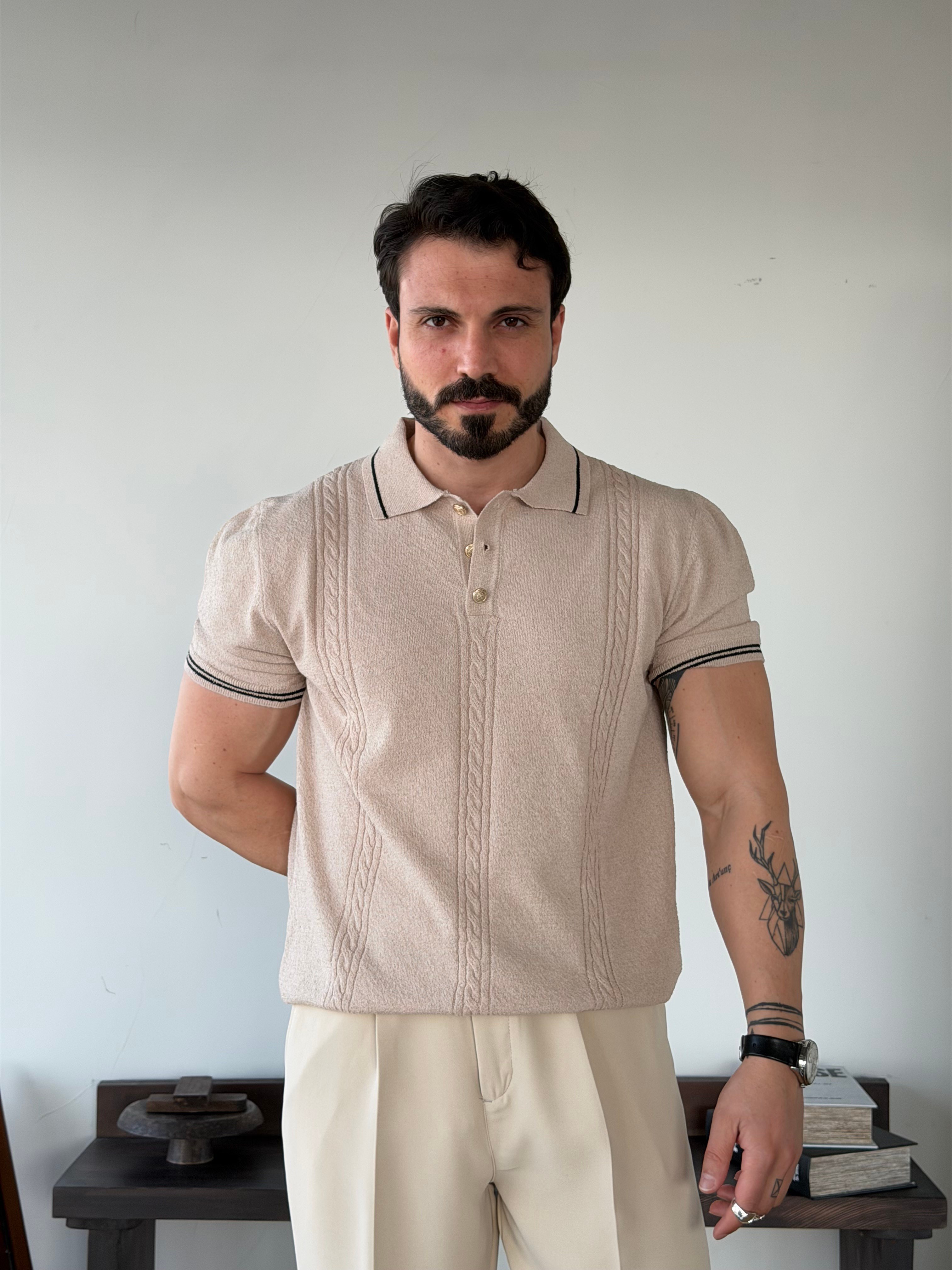 Fabio Yarım Patlı Bej Triko