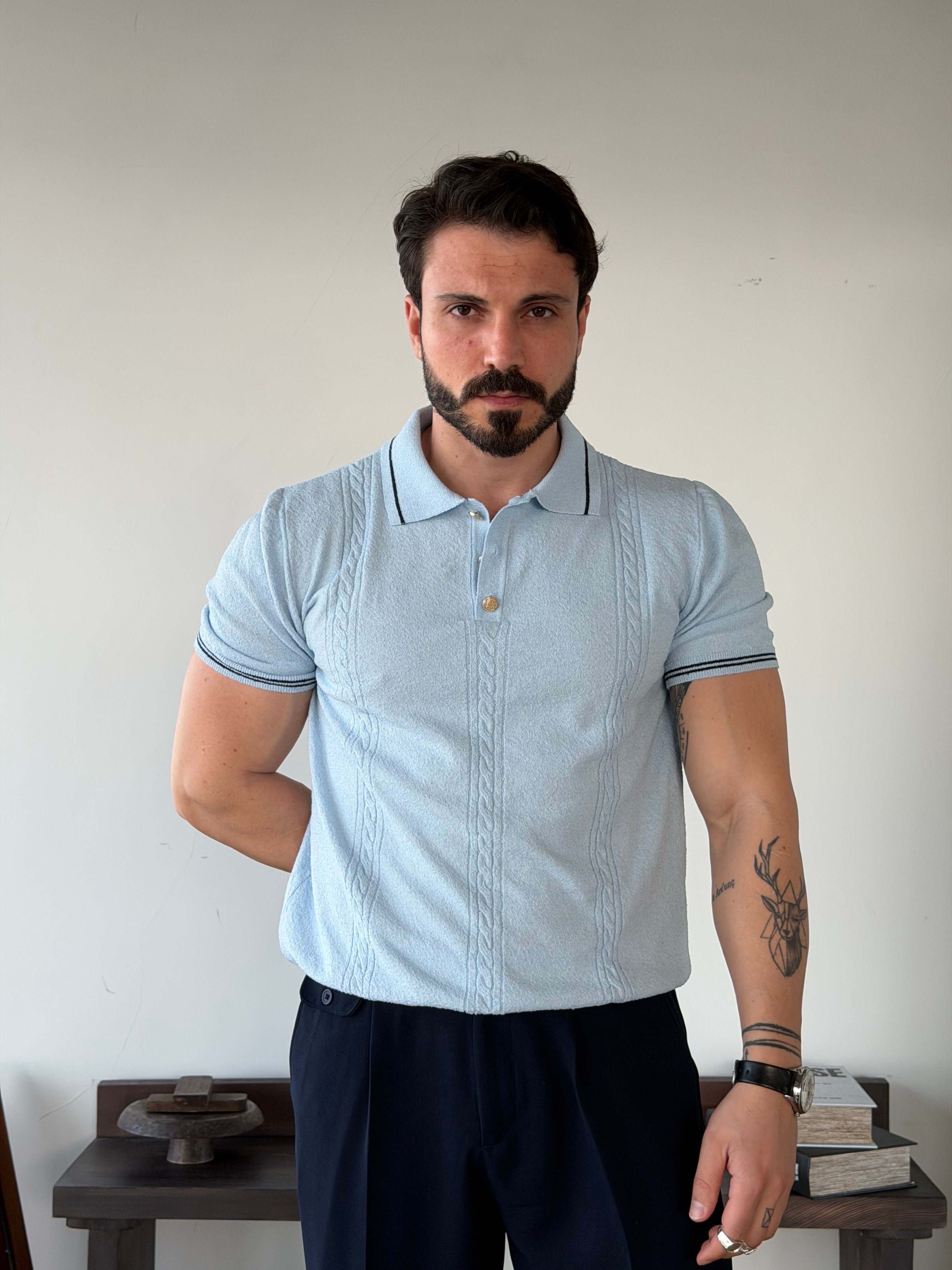 Fabio Yarım Patlı Mavi Triko