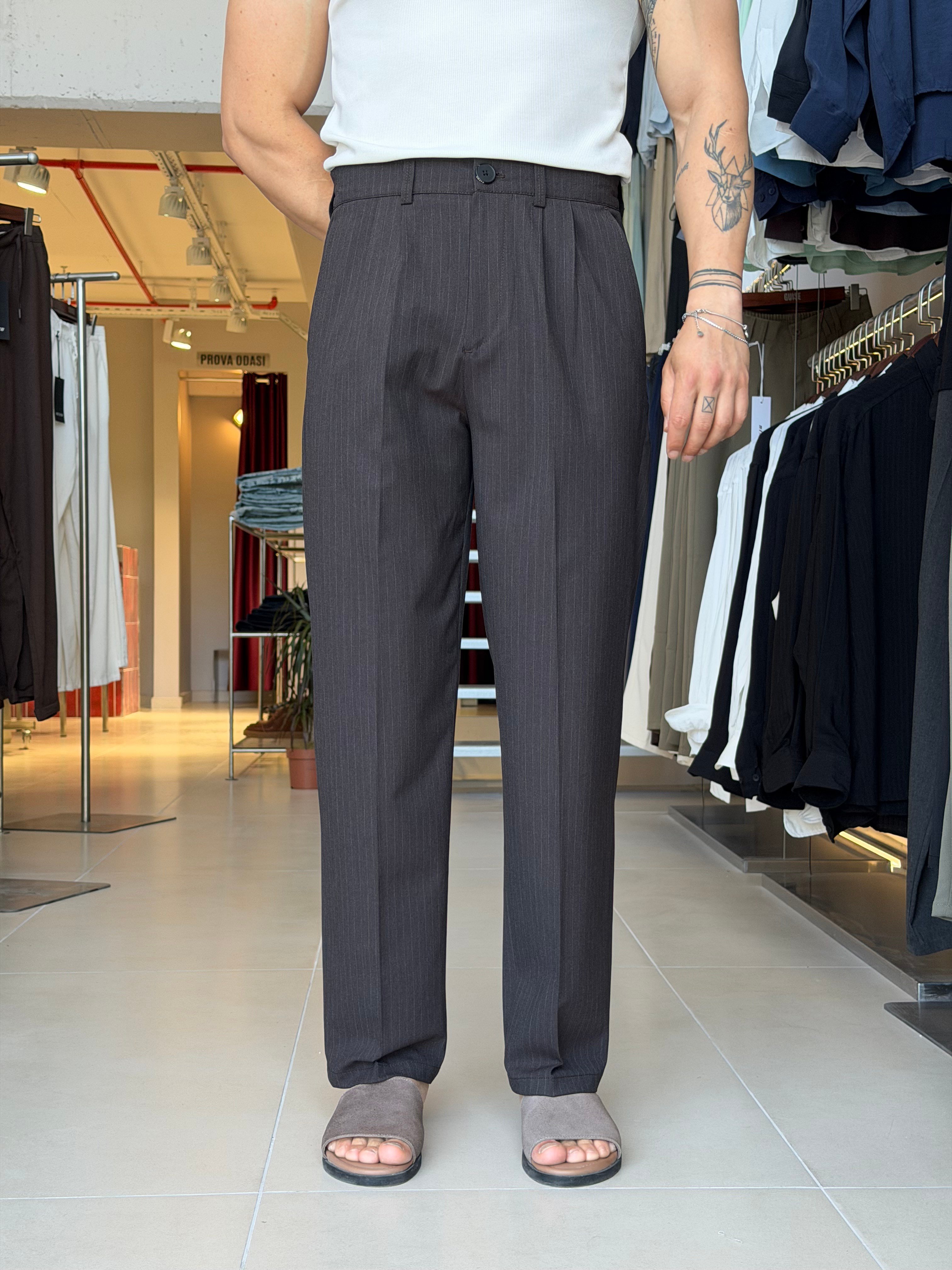 Jaguar Çizgili Kahverengi Baggy Pantolon