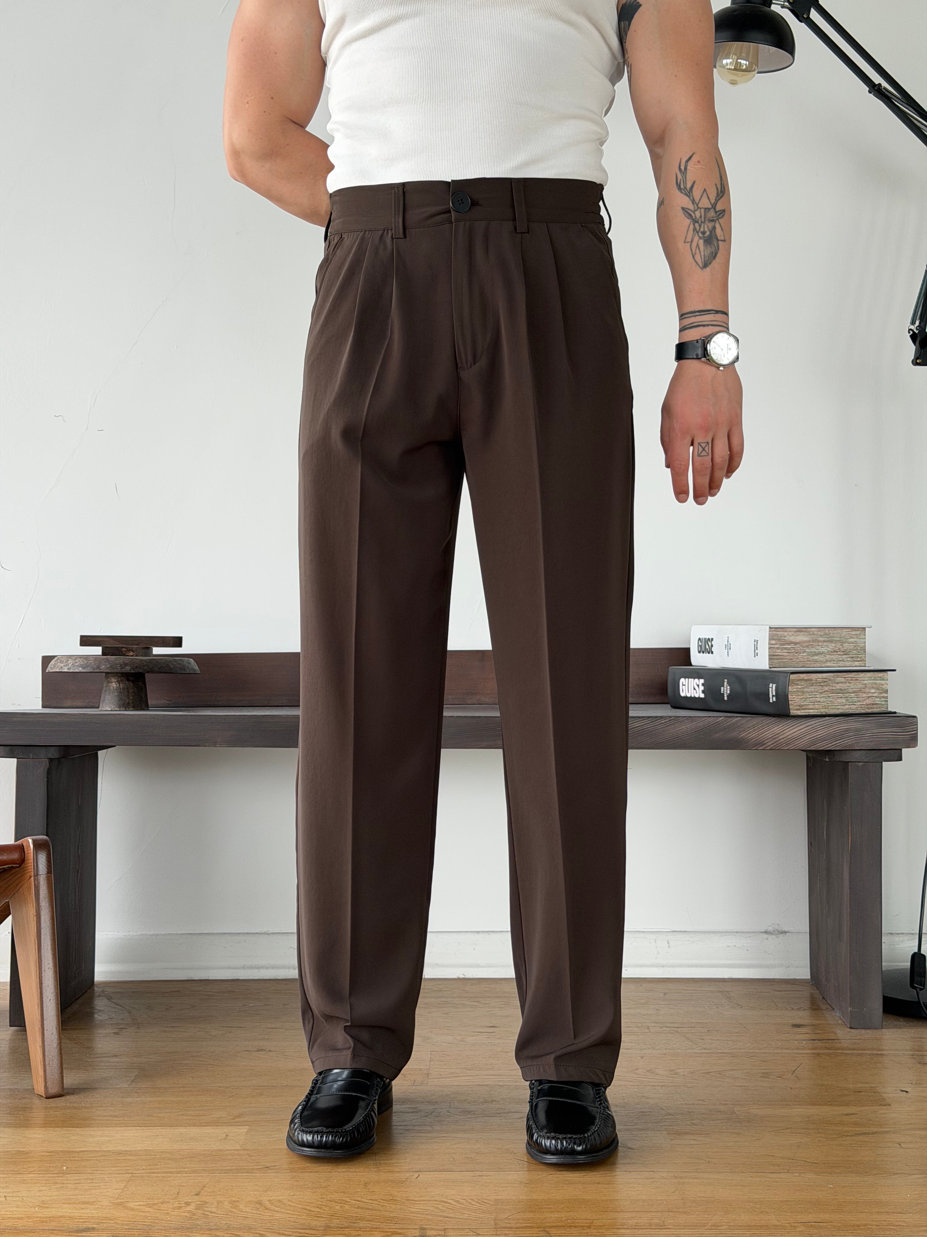 Linda Twill Kahve Baggy Pantolon