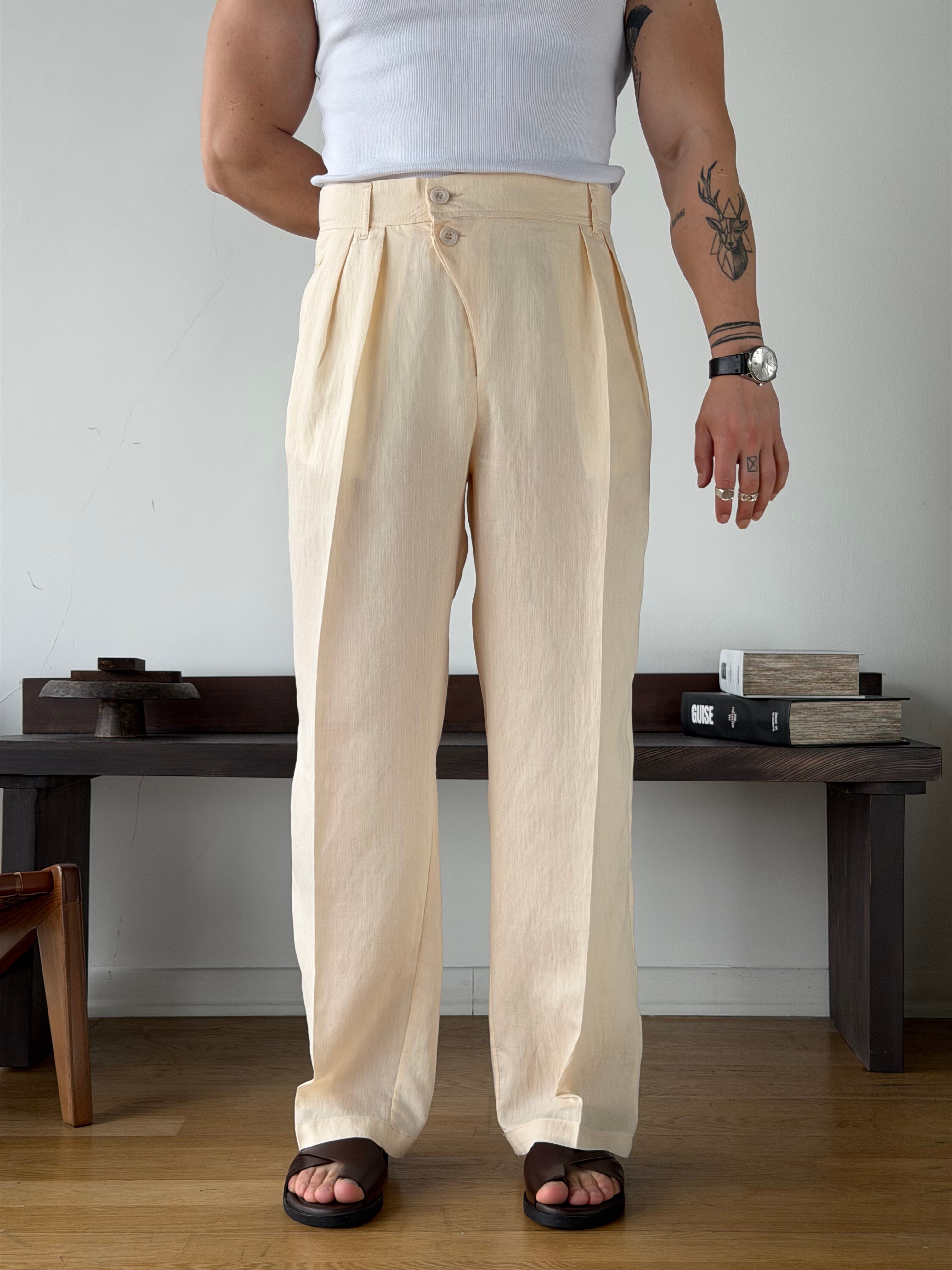 Milan 5834 Bej Keten Baggy Pantolon