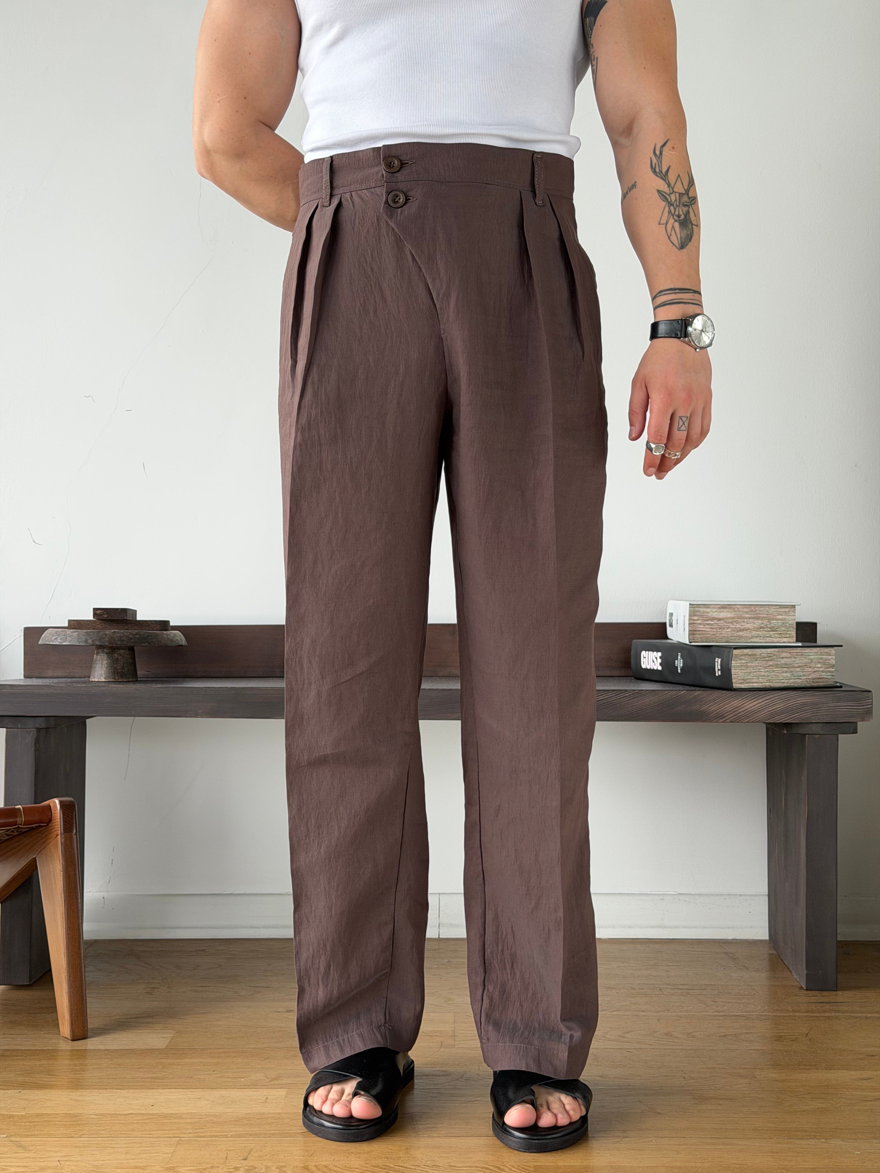 Milan 5834 Kahve Keten Baggy Pantolon