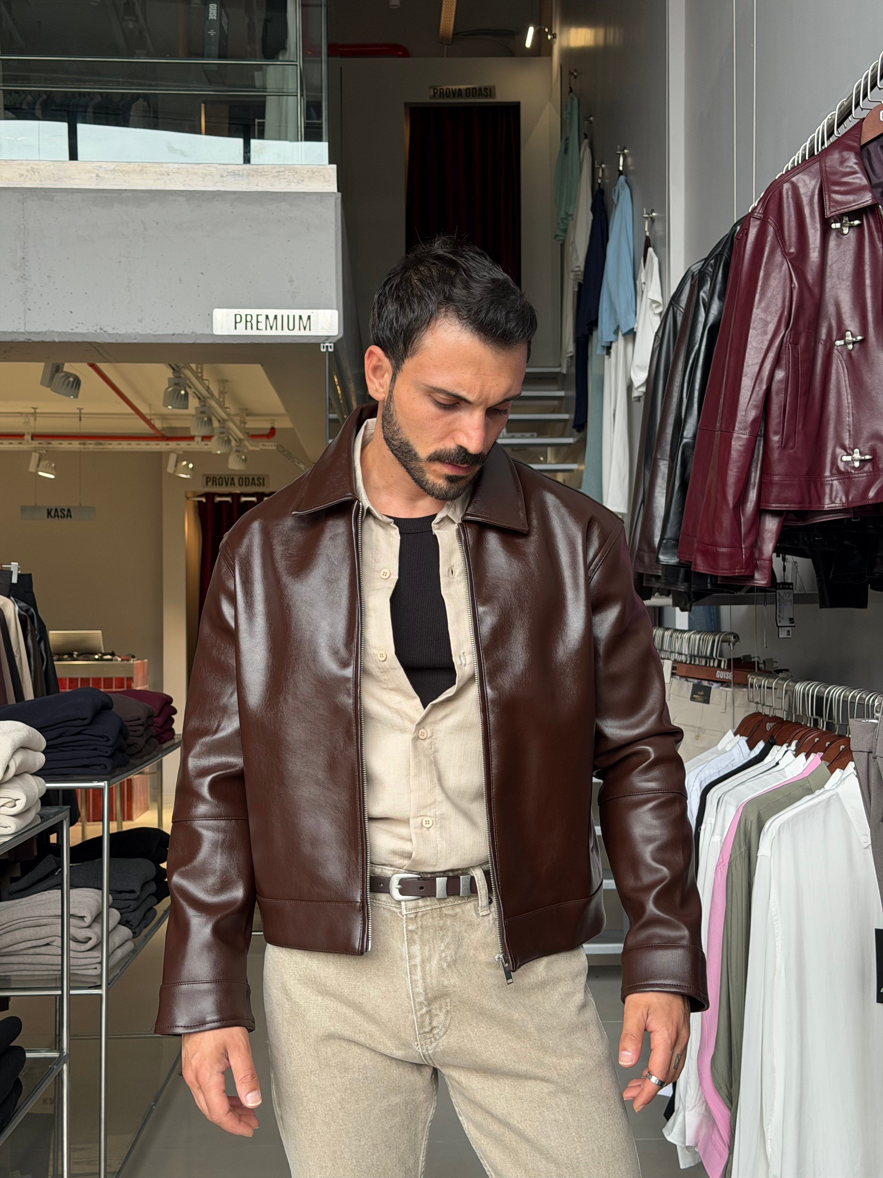 Miles Kahverengi Basic Deri Ceket