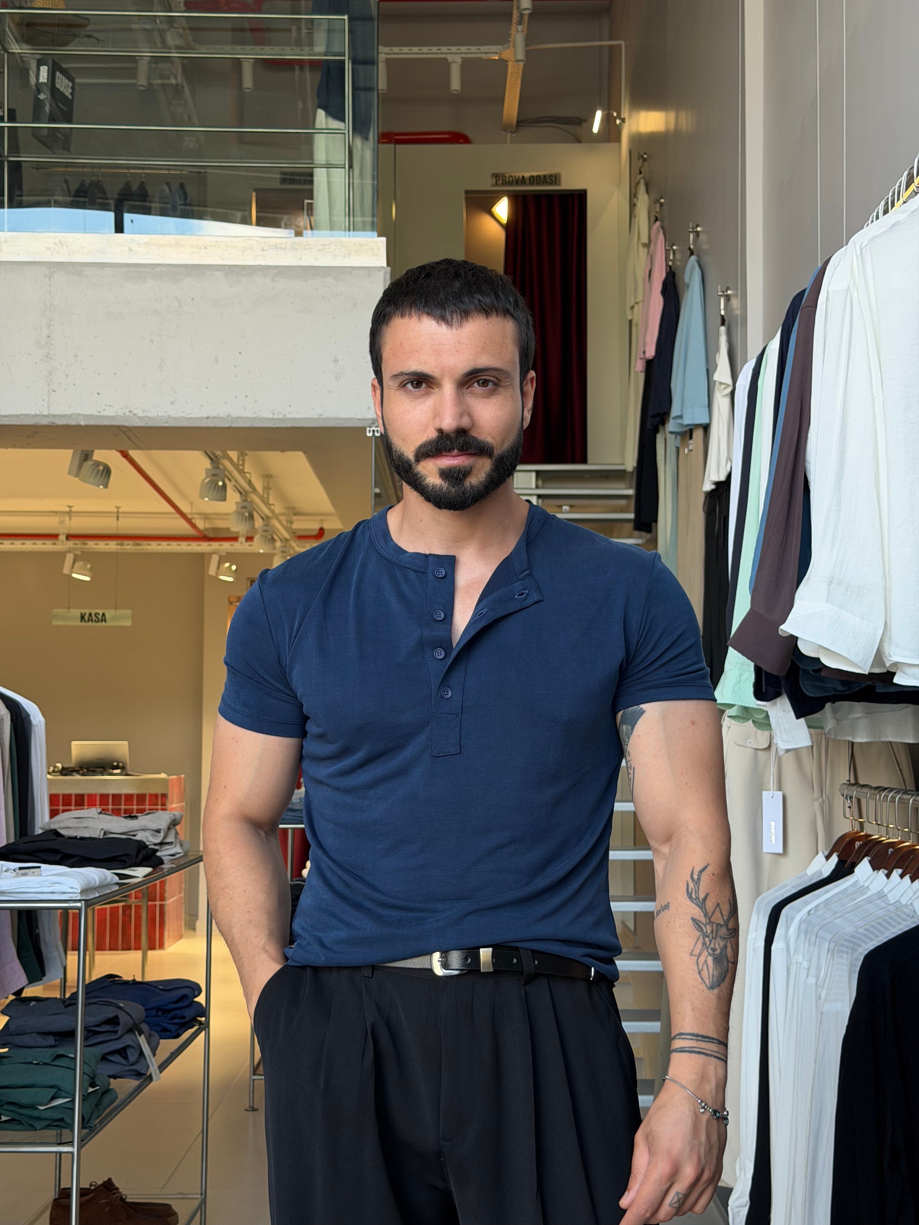 Odin Modal Henley Lacivert Tişört