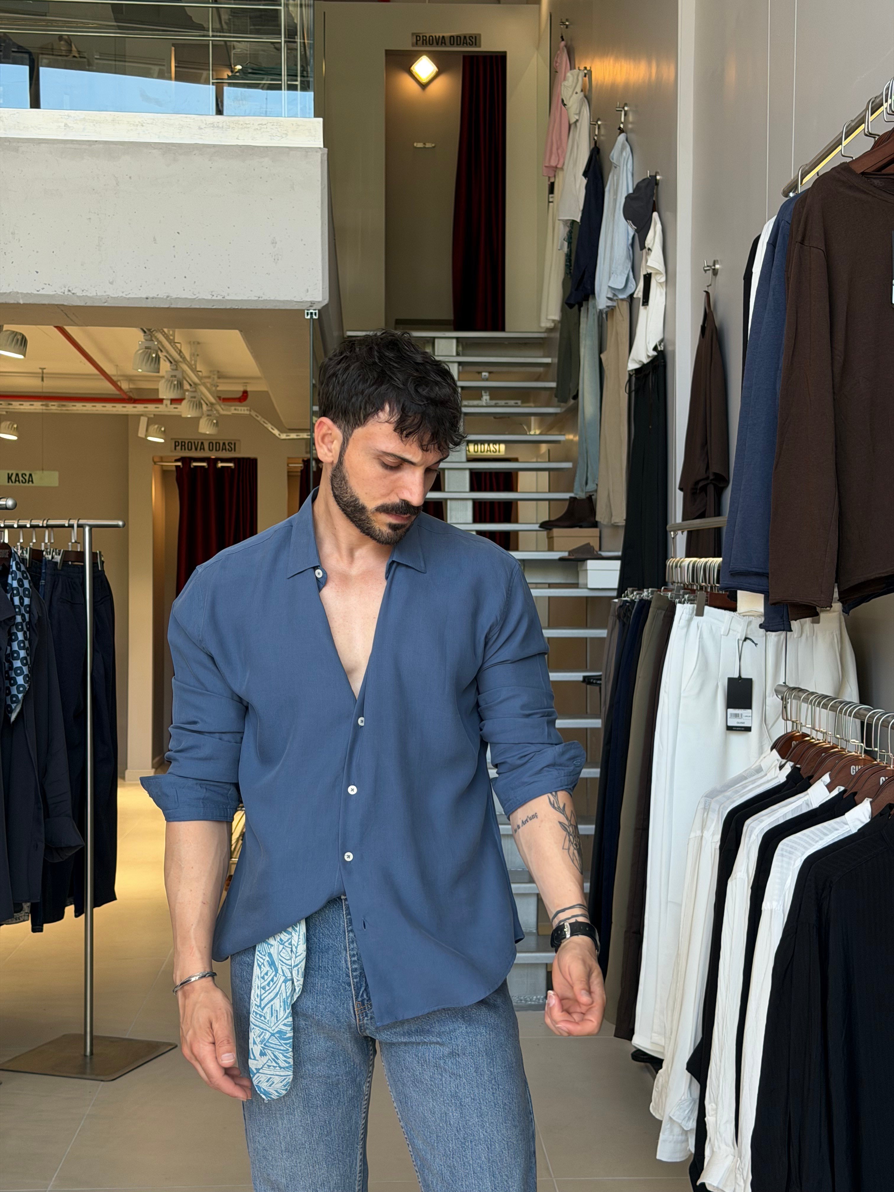 Prime Lyocell Navy Blue Gömlek