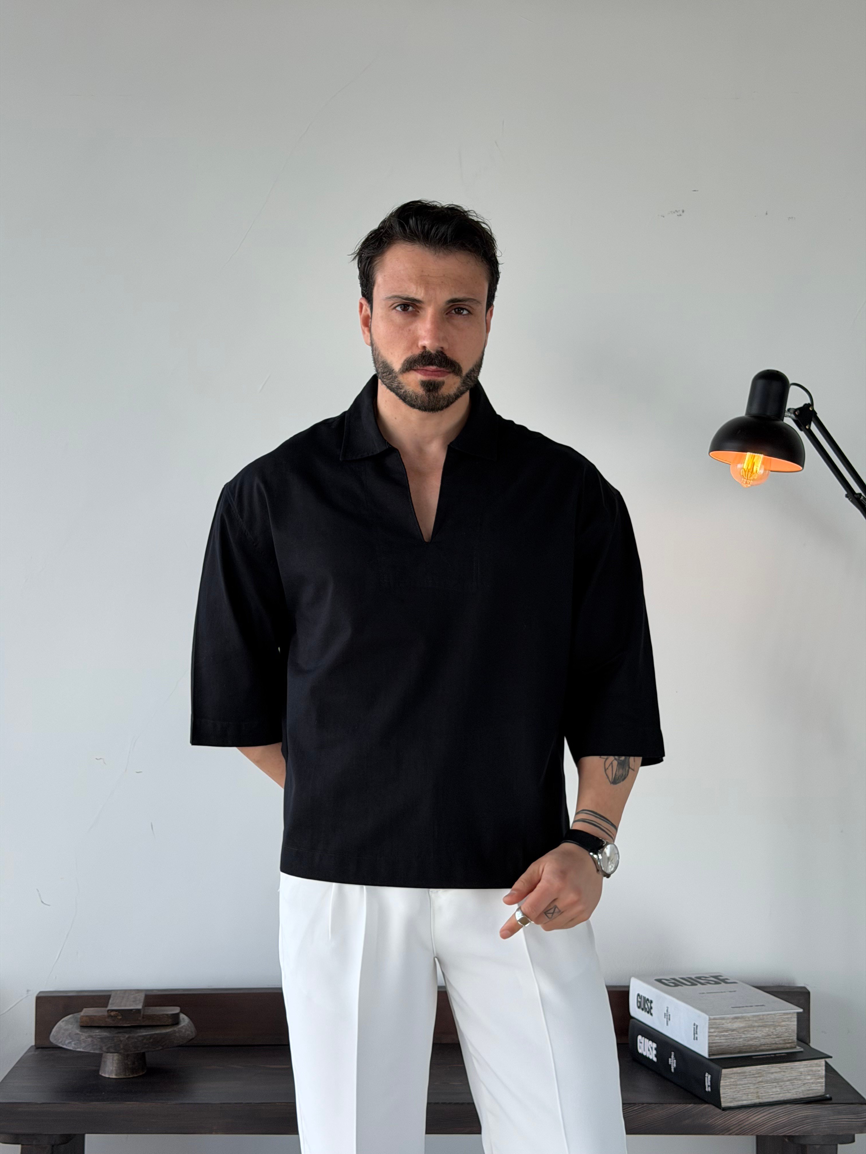 Relax Polo Fakirkol Siyah Tişört