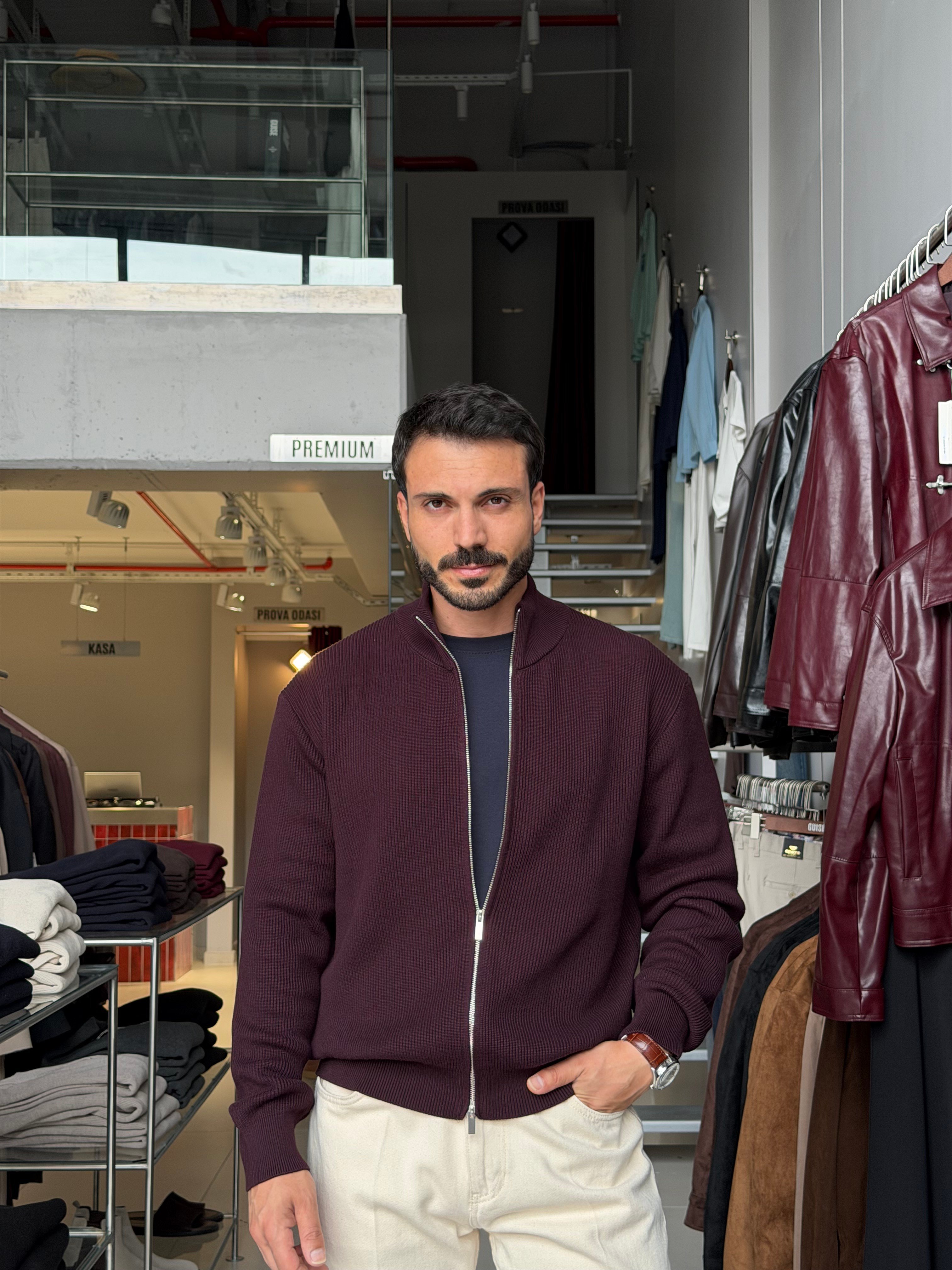 Sanchez Bordo Fermuarlı Triko