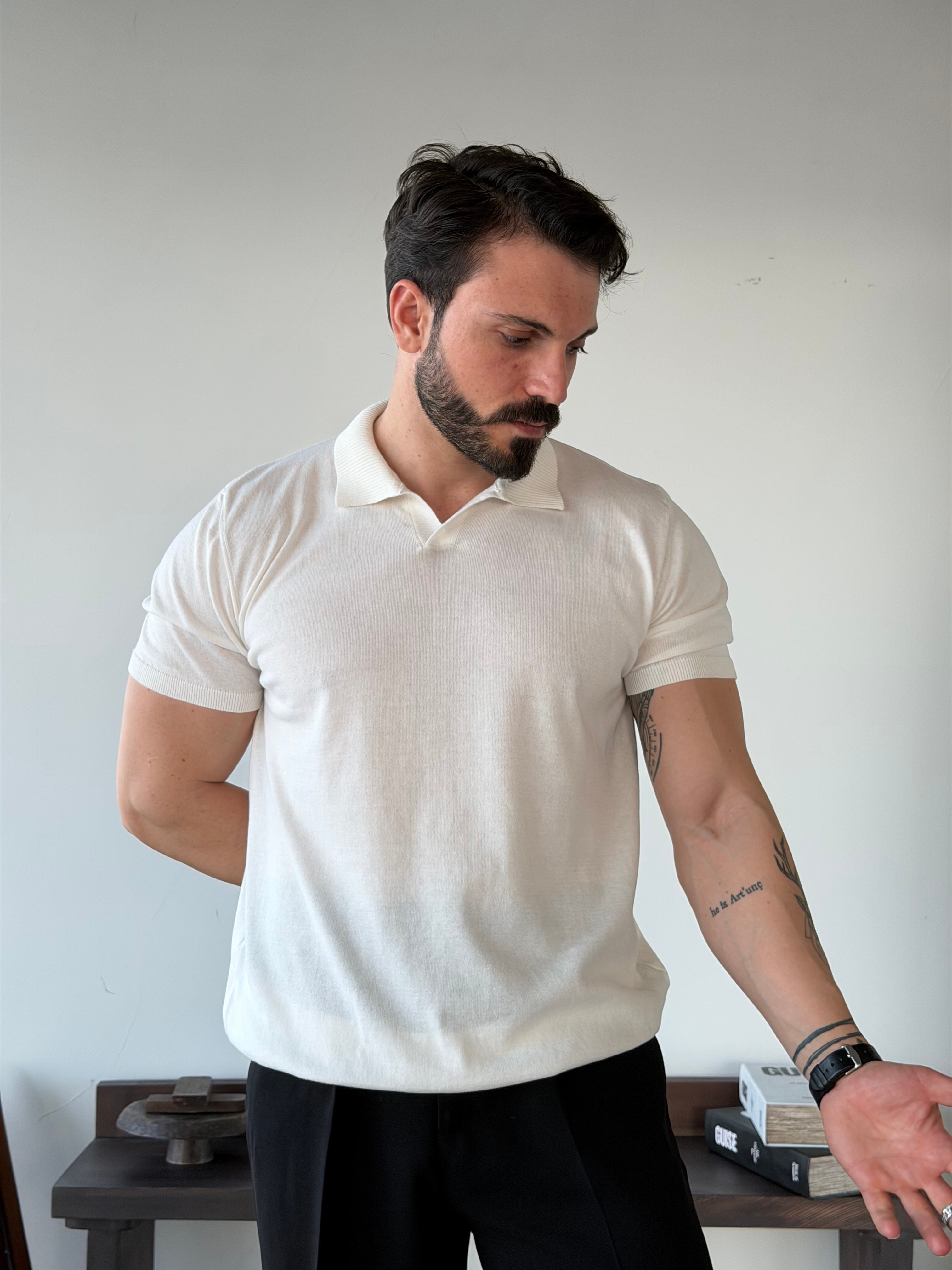 Scallini Polo Yaka Beyaz Triko 