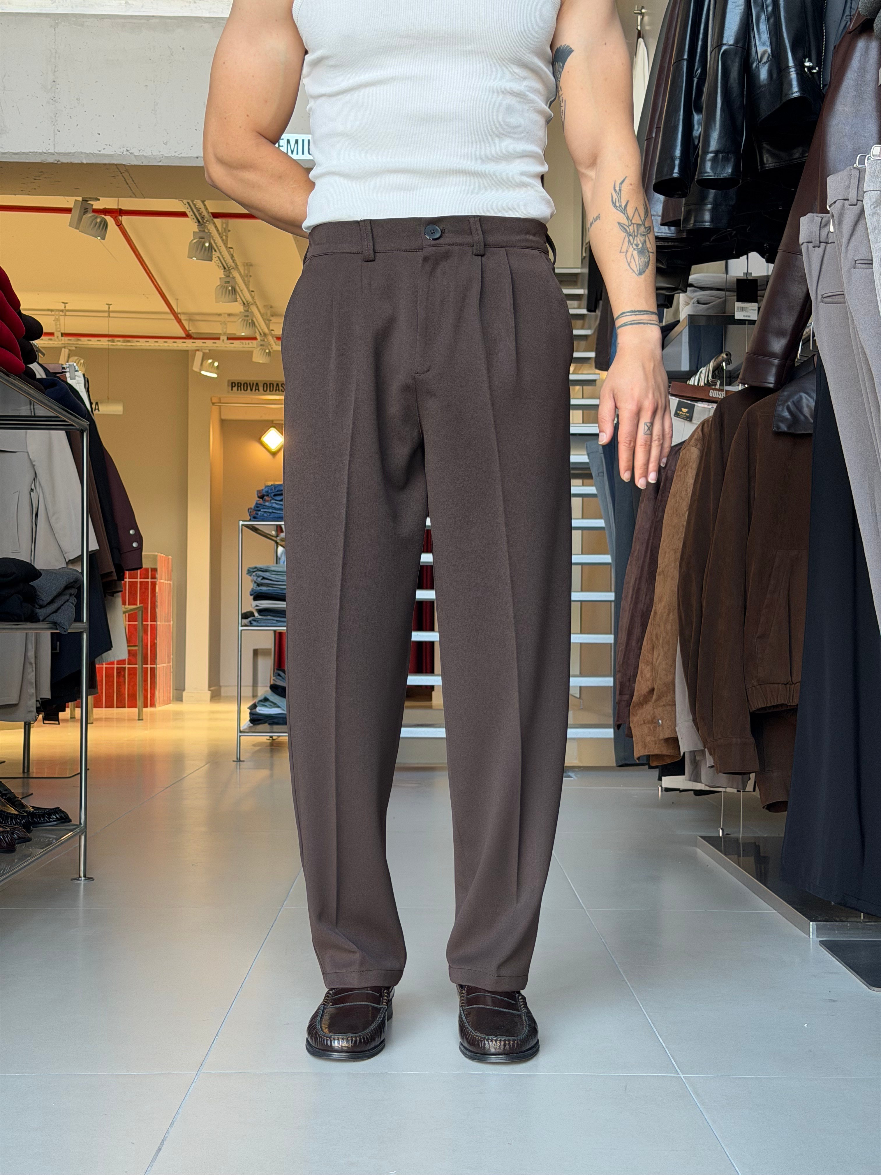 Sedna Kahverengi Duble Kumaş Baggy Pantolon