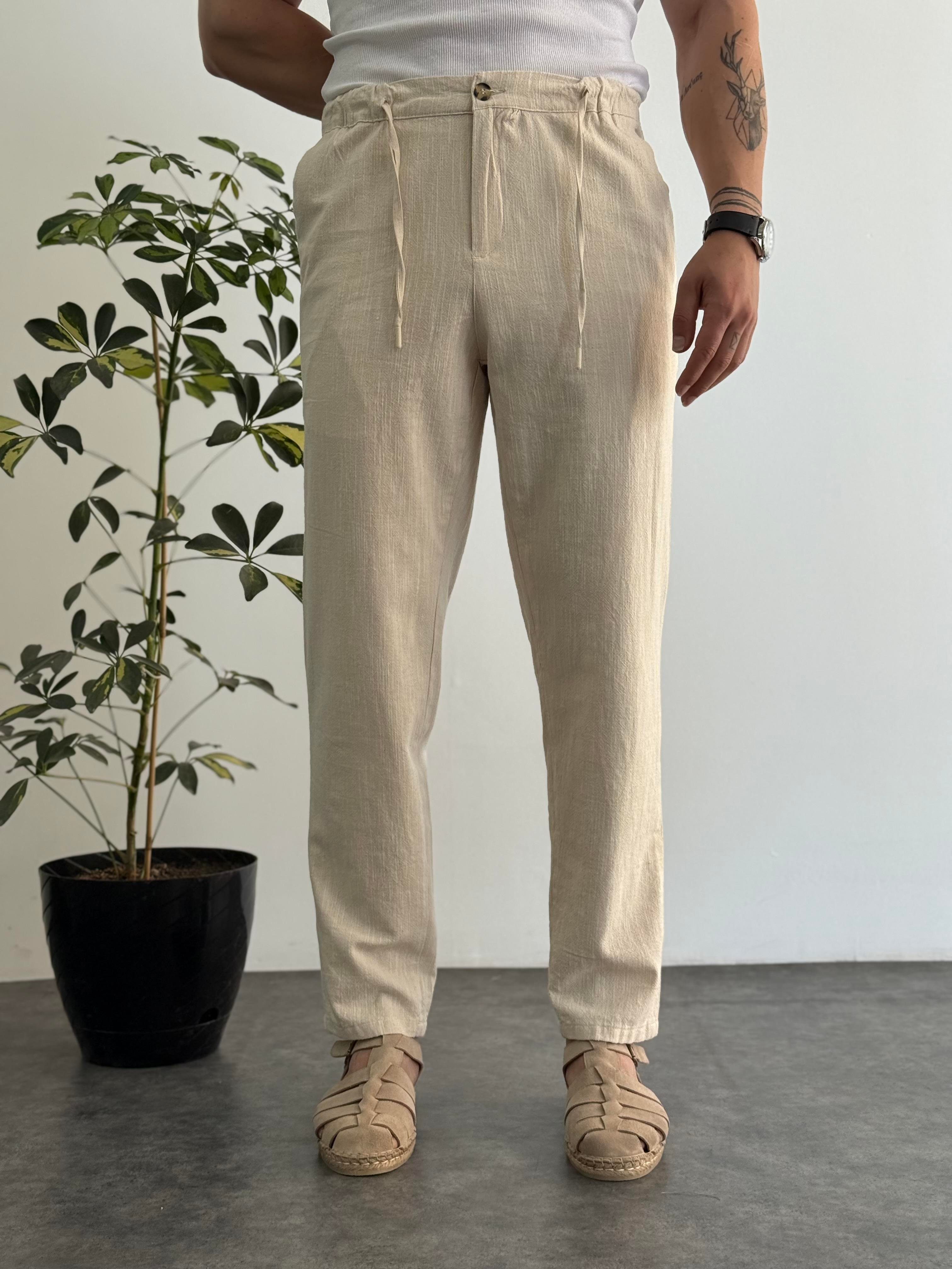 Vitinia Dark Bej Keten Pantolon