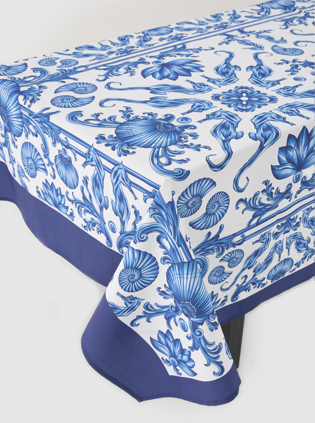 Sophisticated Blue Blanc Fabric Table Cloth 