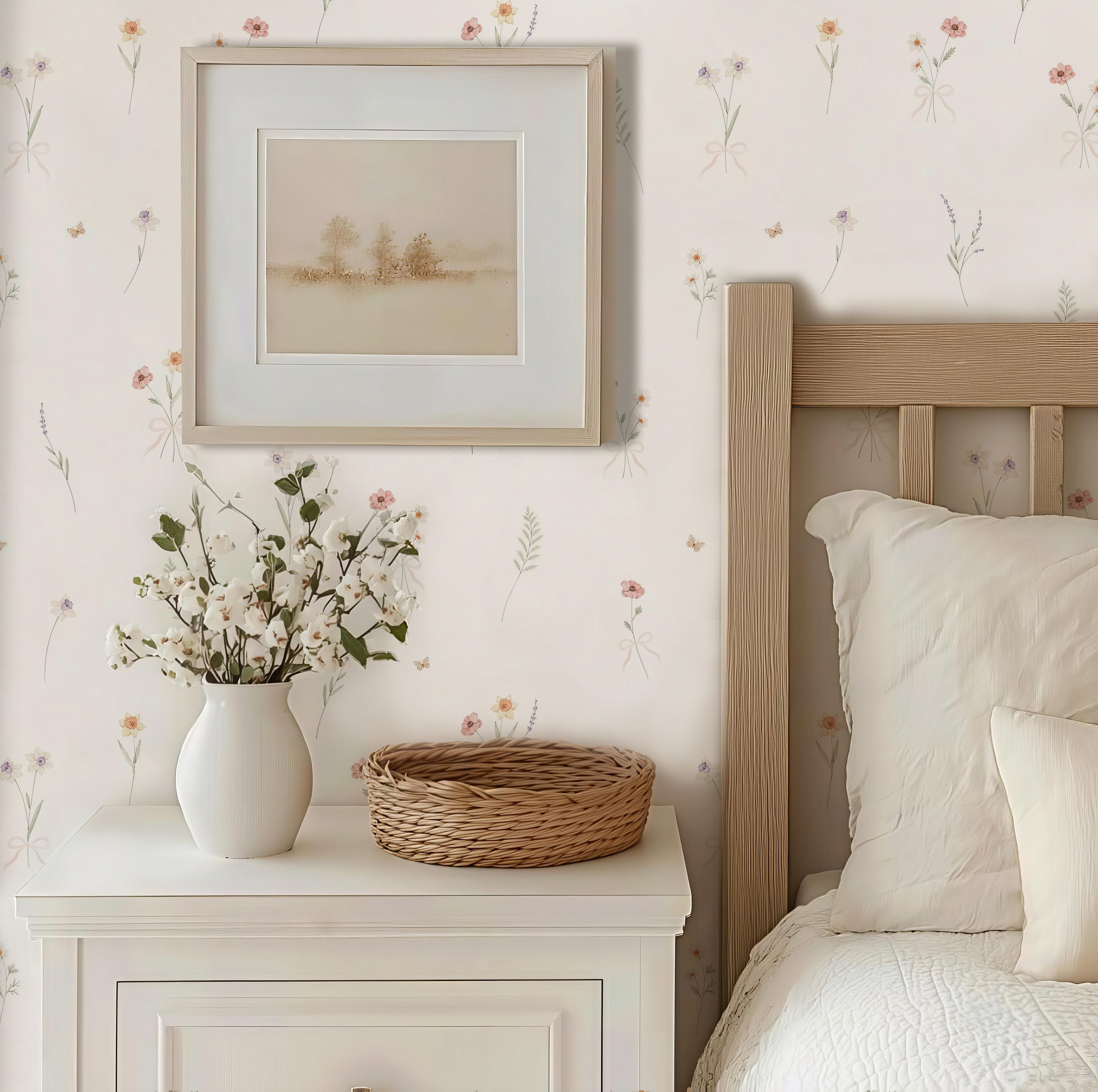 Fiyonklu Soft Yalın Çiçekler Bebek & Çocuk Odası Duvar Kağıdı