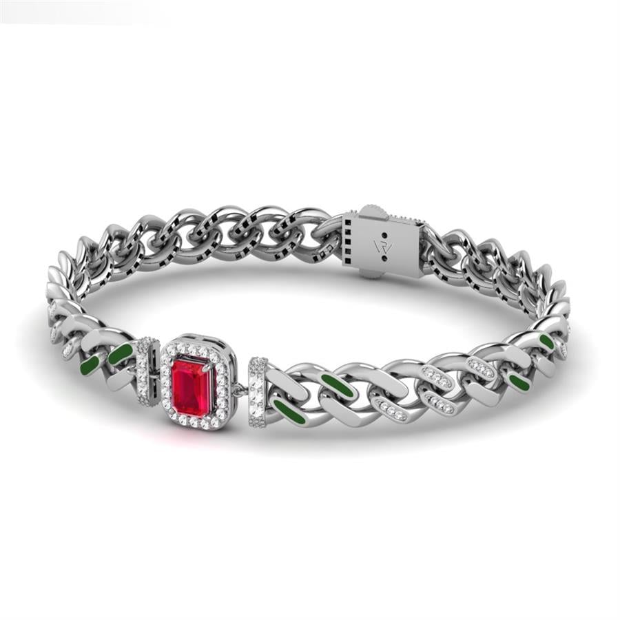 Kraliyet Beyaz Altın Bileklik - 2,86 Ct Yakut Kırmızı Taş