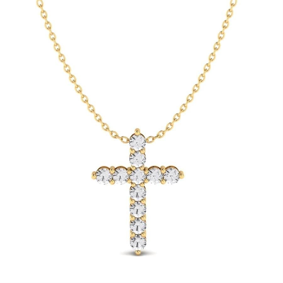 Colliers Croix Argent Plaqué Or Jaune Diamant 1.3 ct